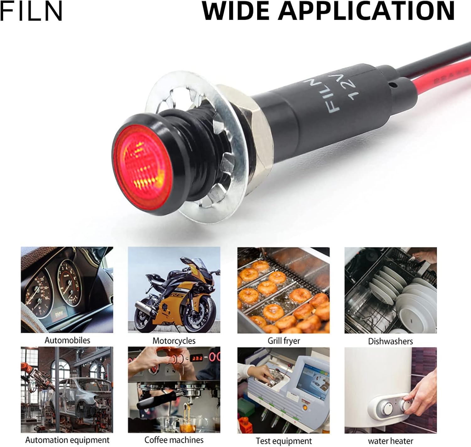 LED Indicator Light 5Pcs 8MM (5/16'') 12V 24V Metal Pilot Lamp Black Anodized Waterproof Ip67 Red Signal Lamp(Red) - Green image number 3