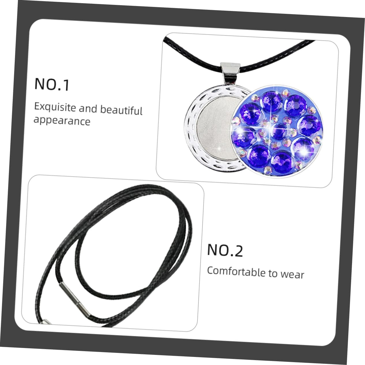 CLISPEED Rhinestone Golf Ball Marker Necklace with Hat Clip - Stylish Portable Golfing Accessory for Men and Women - Elegant Blue Design for on Course Convenience image number 2