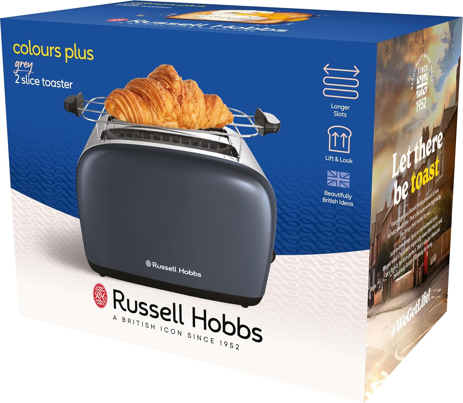 Russell Hobbs Colours plus 2 Slice Toaster, RHT2655STG, 2-Slice Toaster with Longer Slots, 6 Browning Settings, Frozen, Reheat & Cancel Functions, Grey image number 7