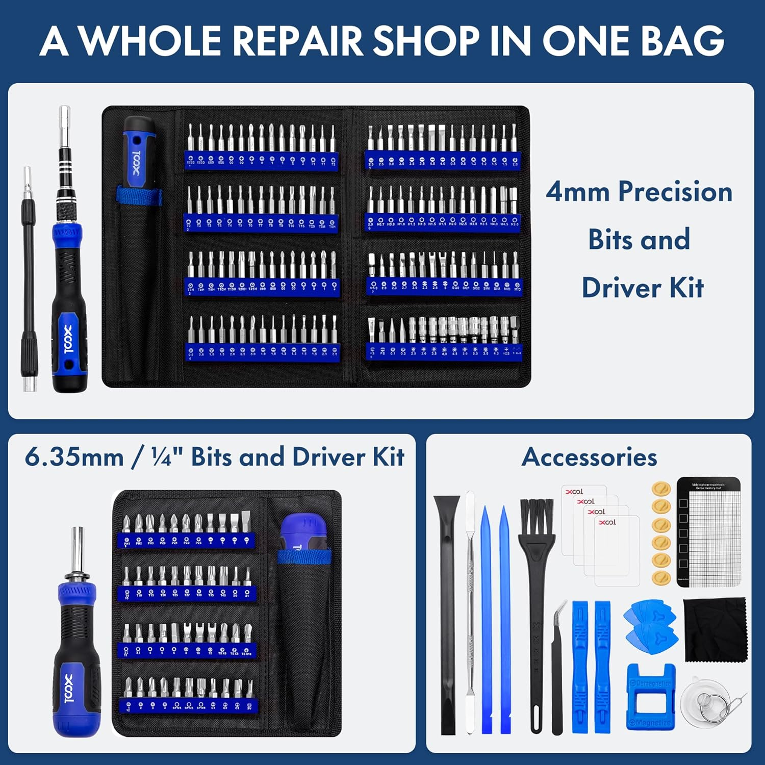 XOOL 200 in 1 Precision Screwdriver Kit, Electronics Repair Tool Magnetic Driver Kit with 164 Bits, Flexible Shaft, Extension Rod for Computer, Iphone, Laptop, PC, PS4, Xbox, Nintendo image number 1