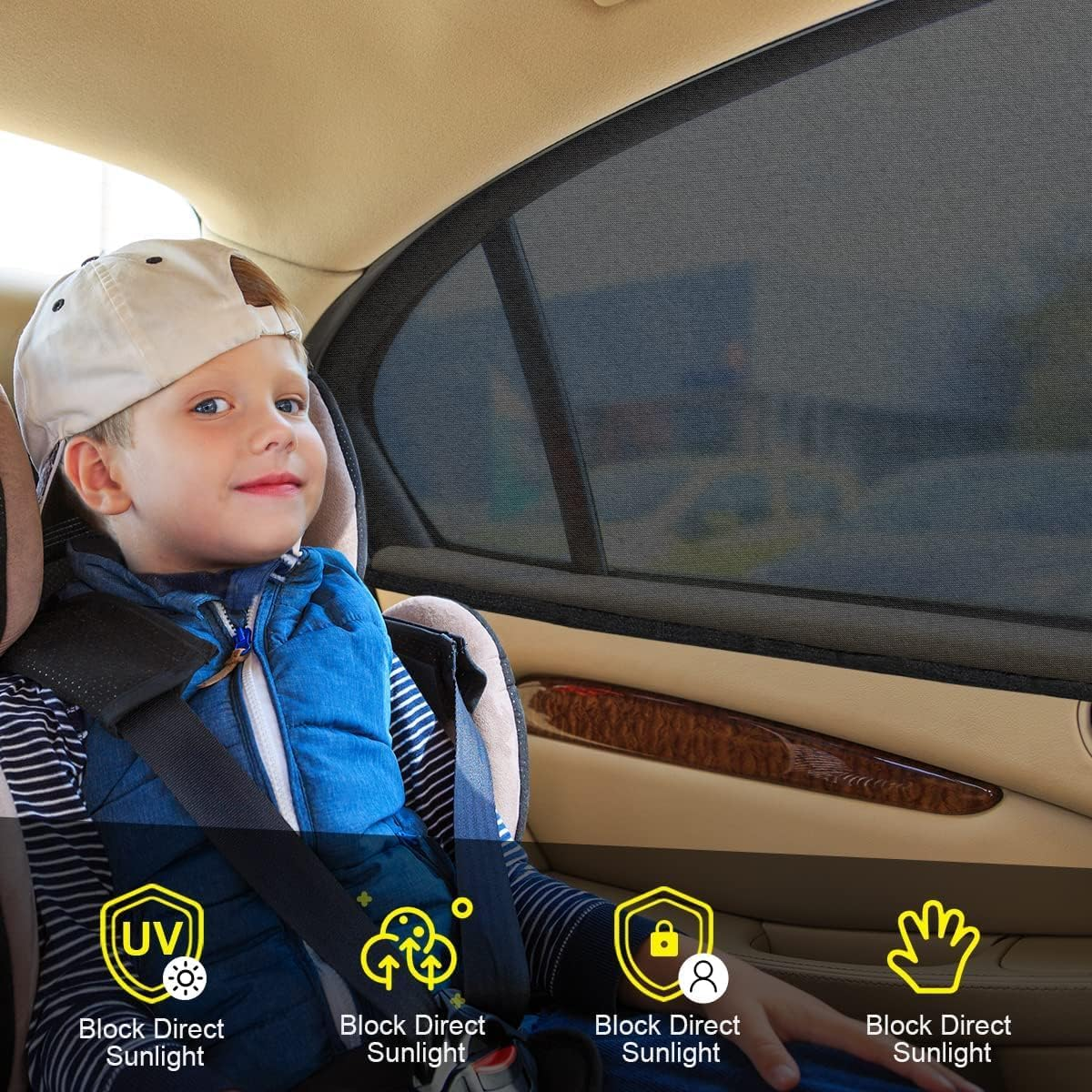 Ronluuu 4Pack Car Window Shades Mesh, Universal Fit Most of Cars, Large SUV, Pickup, Sunshade for Car Camping Anti-Mosquito UV Protection Breathable Mesh Baby, Side Window Covers image number 4