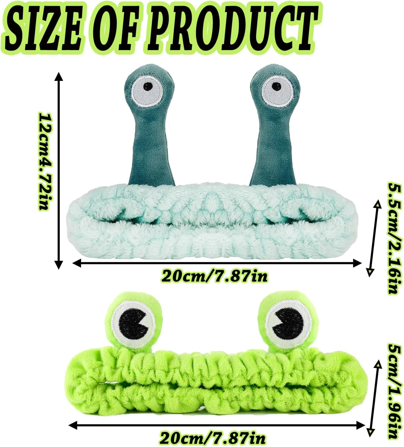 AOOTUERL 2 Pcs Skincare Headband, Cute Frog Headband and Snail Headband Headband, Funny Hair Bands for Makeup Shower Face Washing Skincare Sports Cute Plush Hair Hoop image number 5
