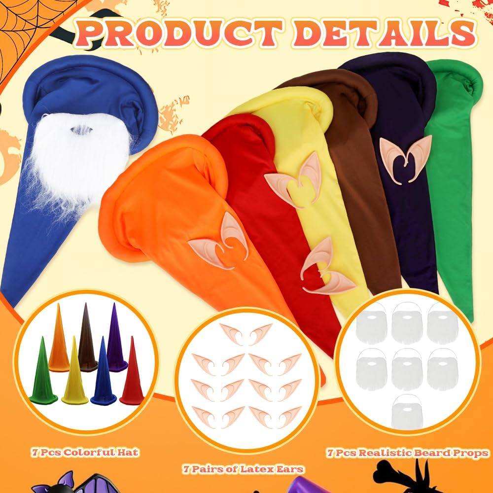 Fayrvind 21 Pieces Dwarf Costumes Accessories,Including Dwarf Hats Fake Ears and White Fake Beard Gnome Costumes for Adults Halloween Christmas Fairy Tale Party image number 4