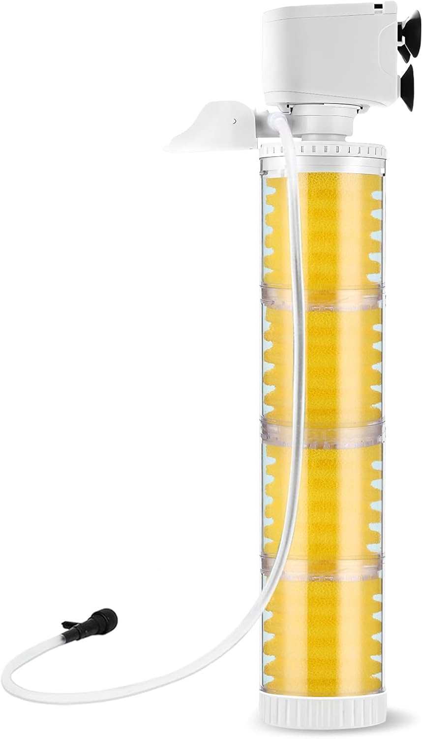 35W Submersible Aquarium Filter for 30-800 L, 3-In-1 Biochemical Sponge Filter for Aquarium Filtration/Oxygenation/Circulation, up to 2500L/H Adjustable Internal Fish Tank Filter (Yellow)