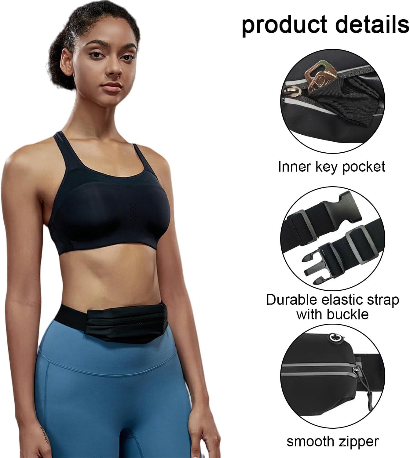 Slim Running Belt, Waist Packs Runner, Fanny Pack for Women Men, Reflective Runner Pouch Belt, Running Phone Belt with Waterproof, Adjustable Waistband, Workout Fanny Pack for Running, Hiking, Cycling image number 3