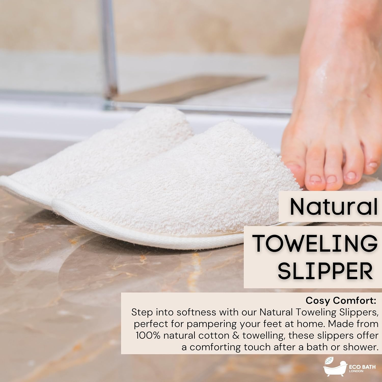 Eco Bath London Natural Toweling Slippers image number 6