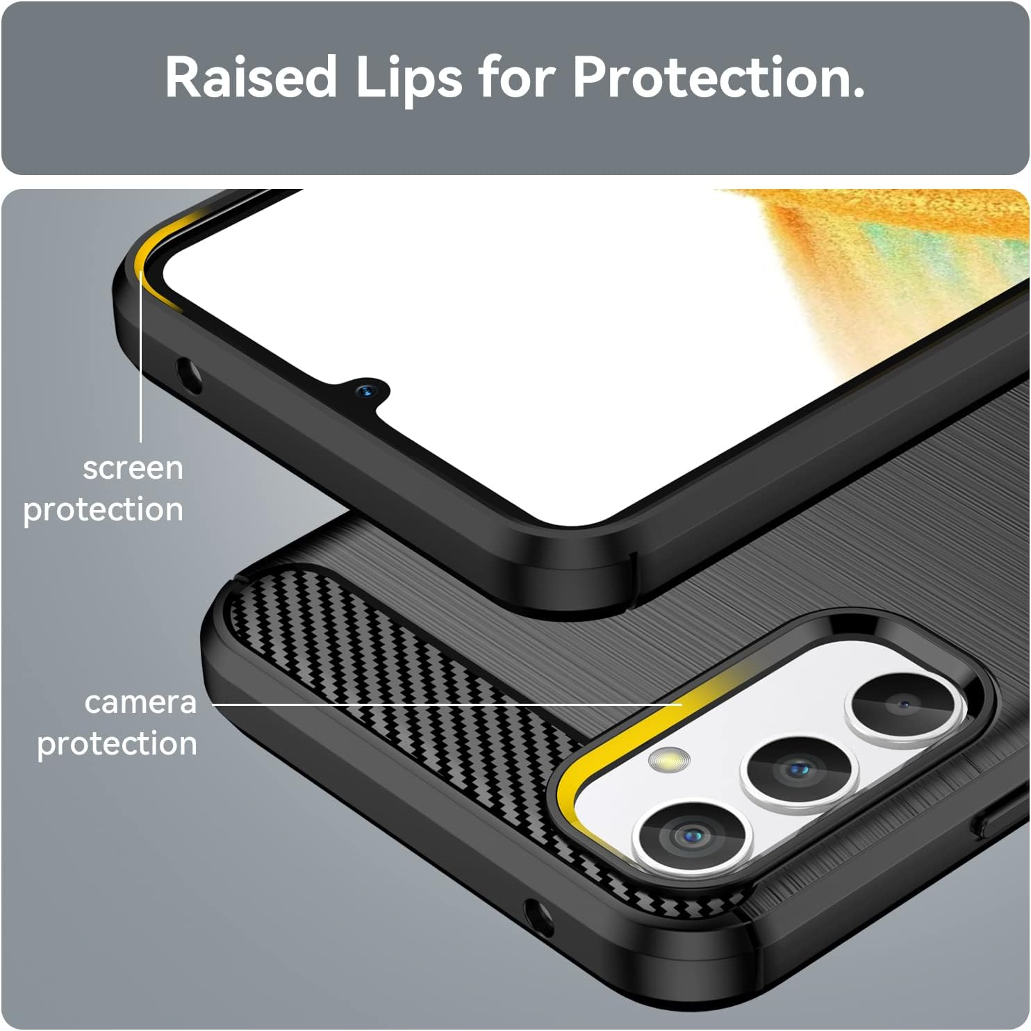 HEYUS Case for Samsung Galaxy A34 5G Case, Shock-Absorption Brushed Flexible Soft Carbon Fiber Protective Cover for Samsung A34 5G - Black image number 1