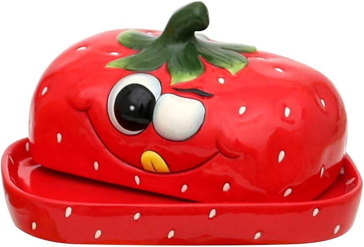 Dekohelden24 Ceramic Butter Dish/Butter Dish Strawberry in Red Dimensions Approx. 16.5 X 11 X 10 Cm image number 2