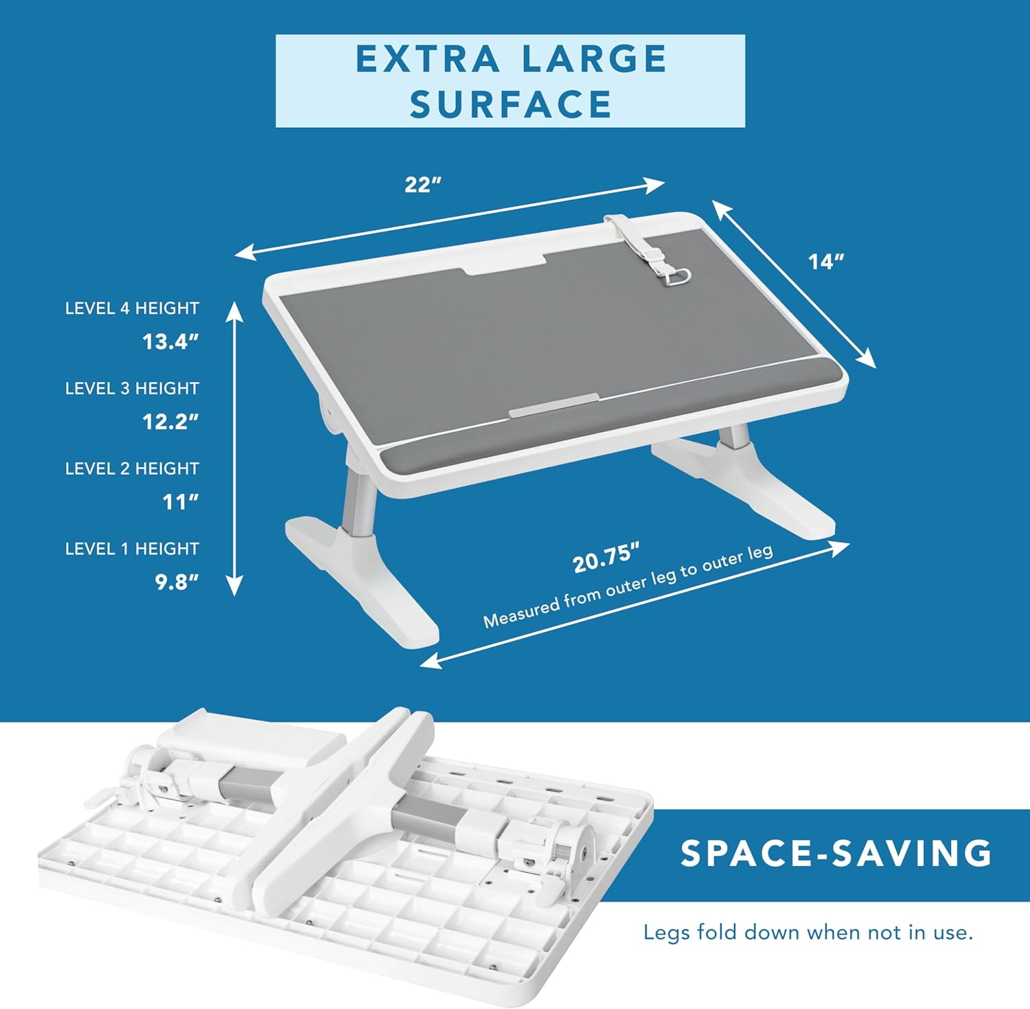 LAPGEAR Easy Tilt Leather Laptop Bed Desk with Adjustable Legs, Wrist Rest, Media Slot, and Built-In Storage - Gray - Fits up to 17 Inch Laptops - Style No. 78505 - Black image number 2