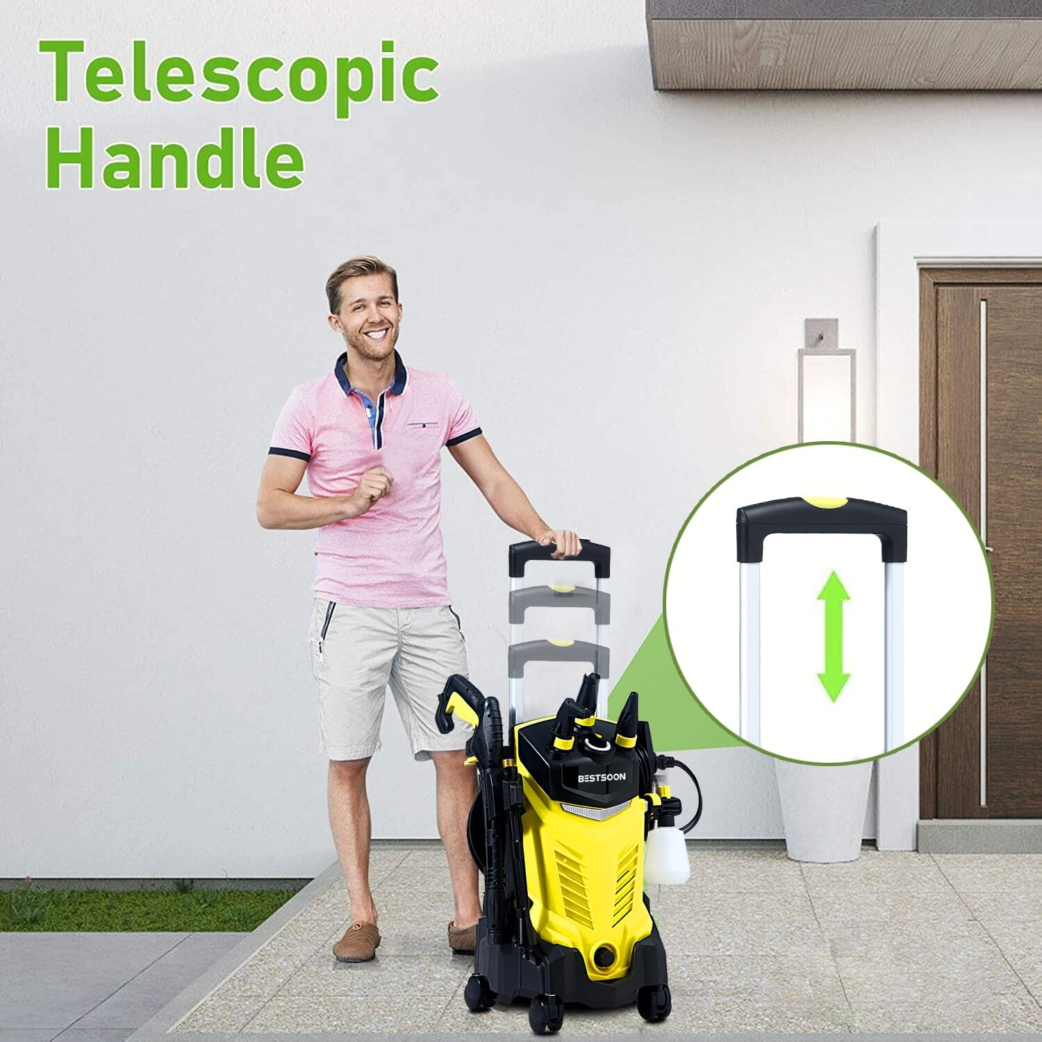 3800PSI High Electric Pressure Washer Power Washer with 360&deg; Spinner Wheels 2400W High Power 260Bar Jet Cleaner Sprayer Detergent Bottle Turbo Nozzle image number 4