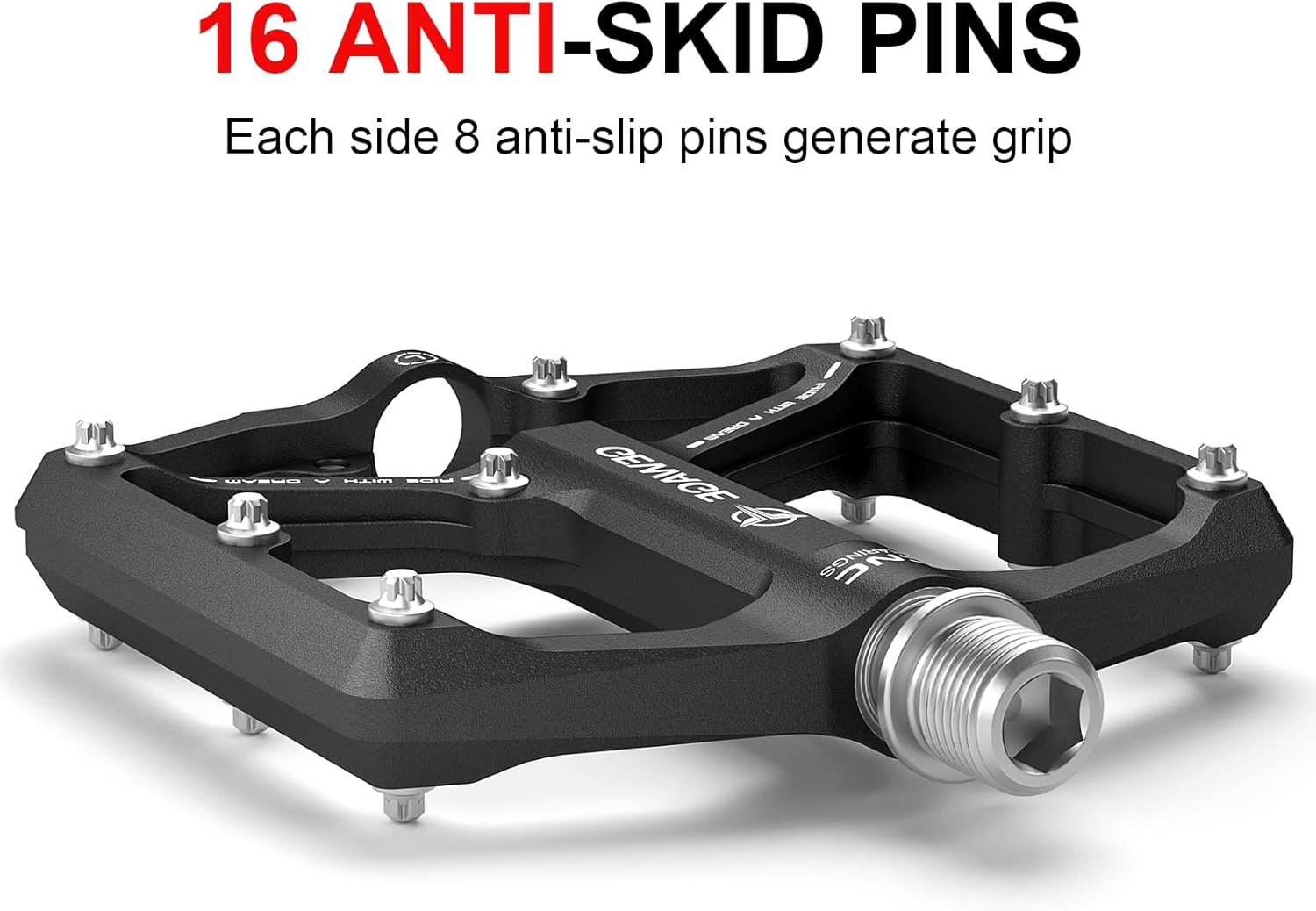Road/Mountain Bike Pedals - 3 Bearings Bicycle Pedals - 9/16&rdquo; CNC Machined Flat Pedals with Removable Anti-Skid Nails image number 3