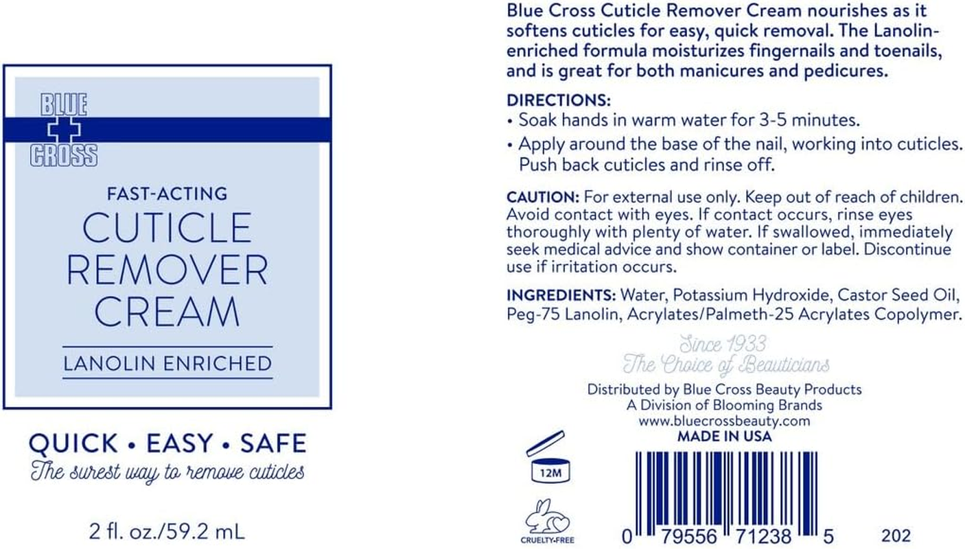 Blue Cross Cuticle Remover Cream for Dry Damaged Cuticles, Moisturizing Cuticle Softener for Nails, Professional Nail Care for Dry Manicures, Brittle Hang Nails, Made in USA, 2Oz image number 3
