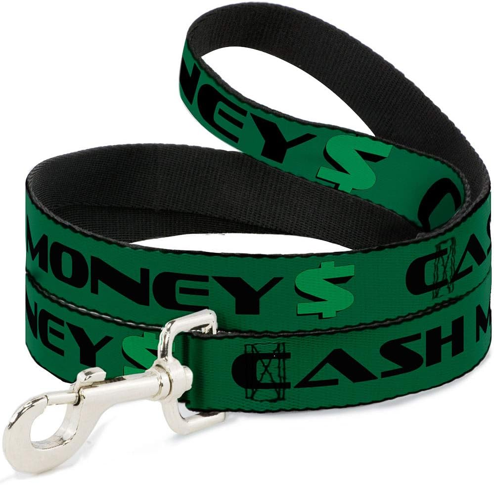 Dog Leash Cash Money Dollar Black White Yellow Green 6 Feet Long 0.5 Inch Wide