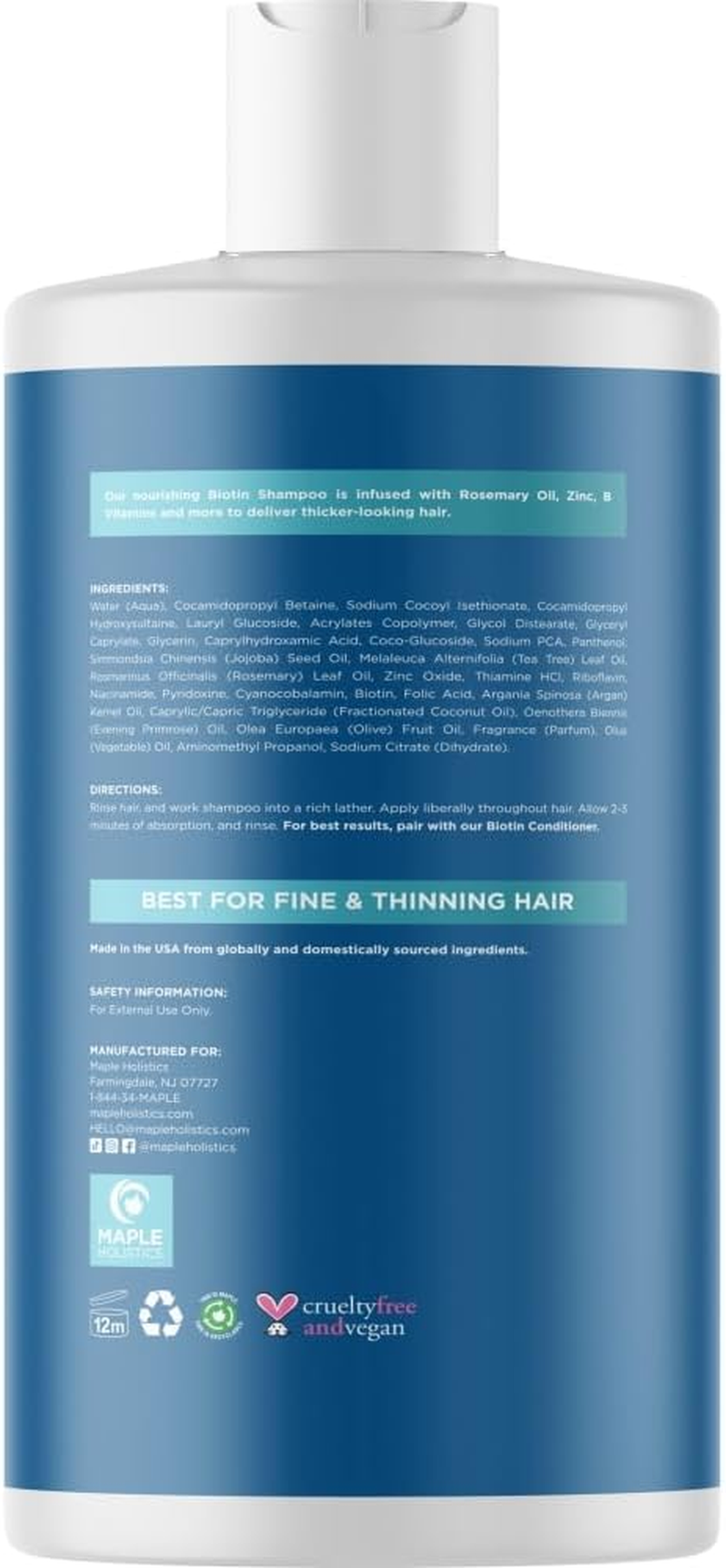 Volumizing Biotin Shampoo for Thinning Hair - Thin Hair Shampoo with Rosemary Argan and Essential Oils for Hair Care - Vegan Sulfate Free Shampoo for Damaged Dry Hair Paraben and Cruelty Free image number 1