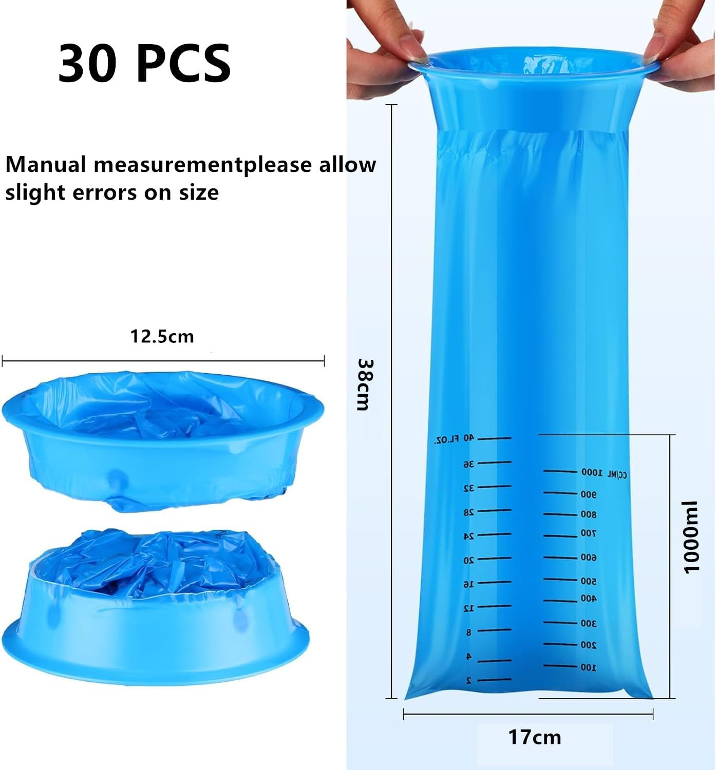 30 Pack Vomit Bags Disposable, 1000ML Emesis Bags Portable Throw up Puke Barf Bag,Non-Transparent Nausea for Travel Motion Sickness, Car & Aircraft, Taxi