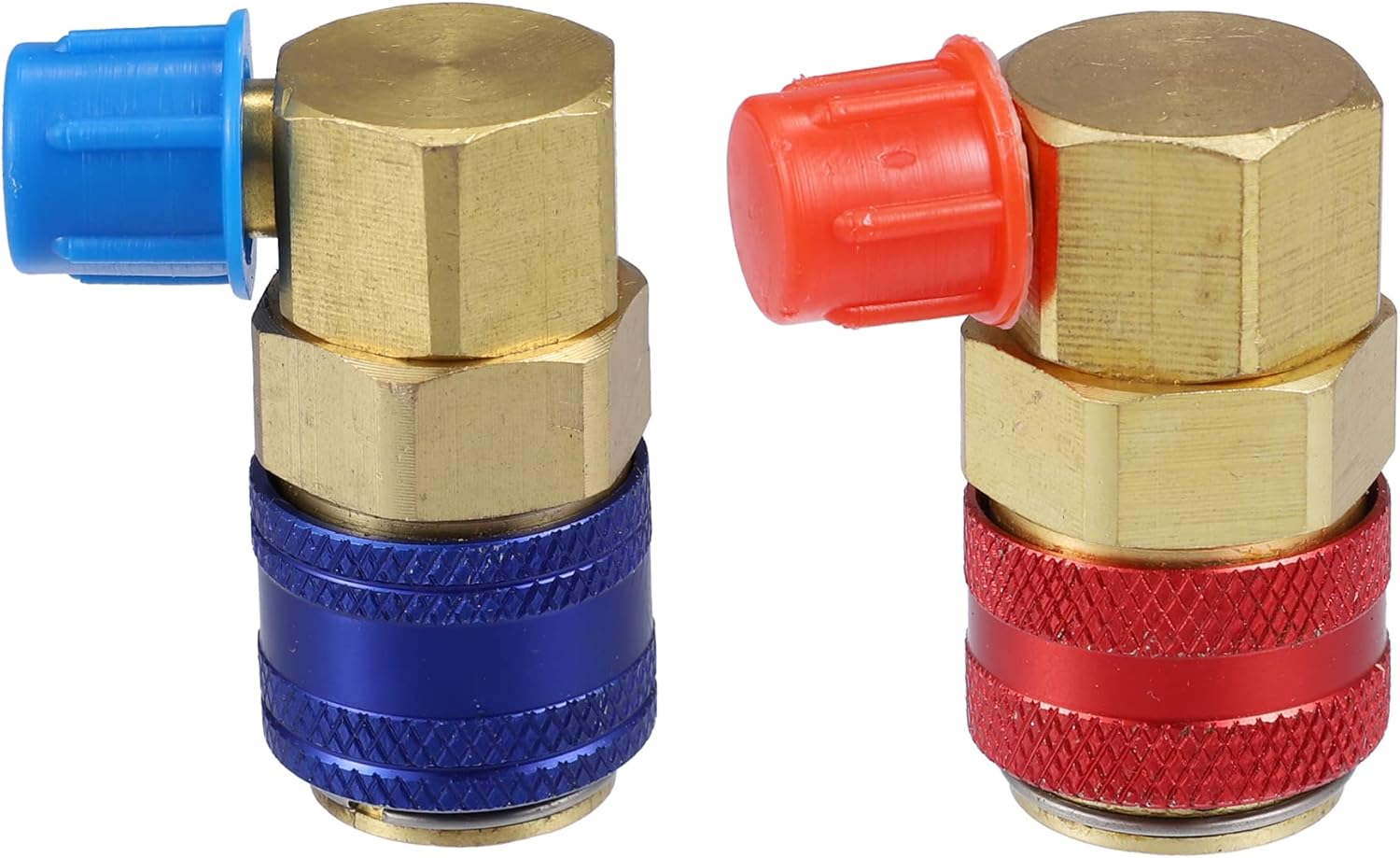 X AUTOHAUX 2Pcs R-134A 90&deg; AC Quick Connect Coupler Adapter Fitting High Low A/C Air Conditioning Manifold Gauge Hose Kit image number 2