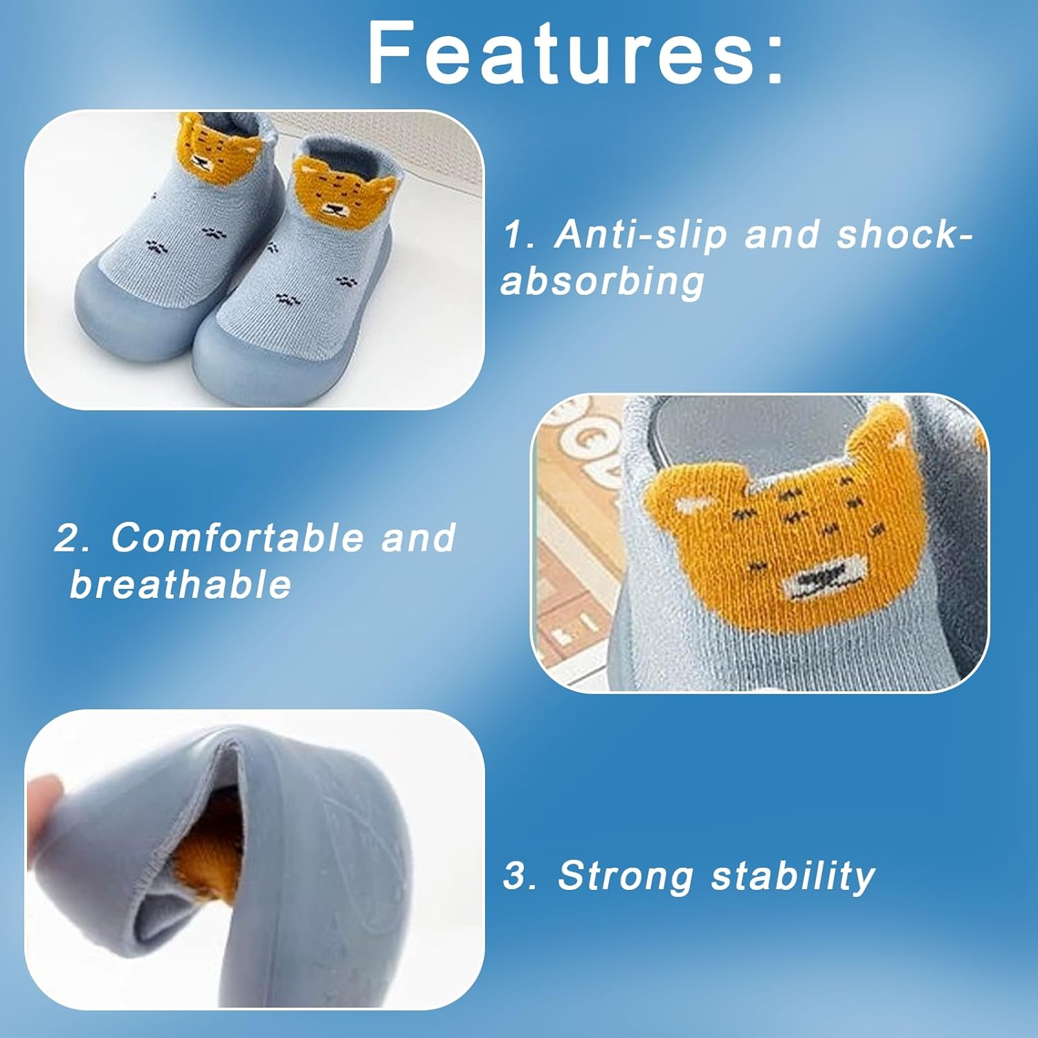 ZXVDZX Baby Shoes Boys Girls Toddler Shoes Non-Slip Breathable Soft-Soled Sports Shoes Cute Animal Patterns Lightweight Slip-On Floor Socks Suitable for Indoor and Outdoor Wear image number 2