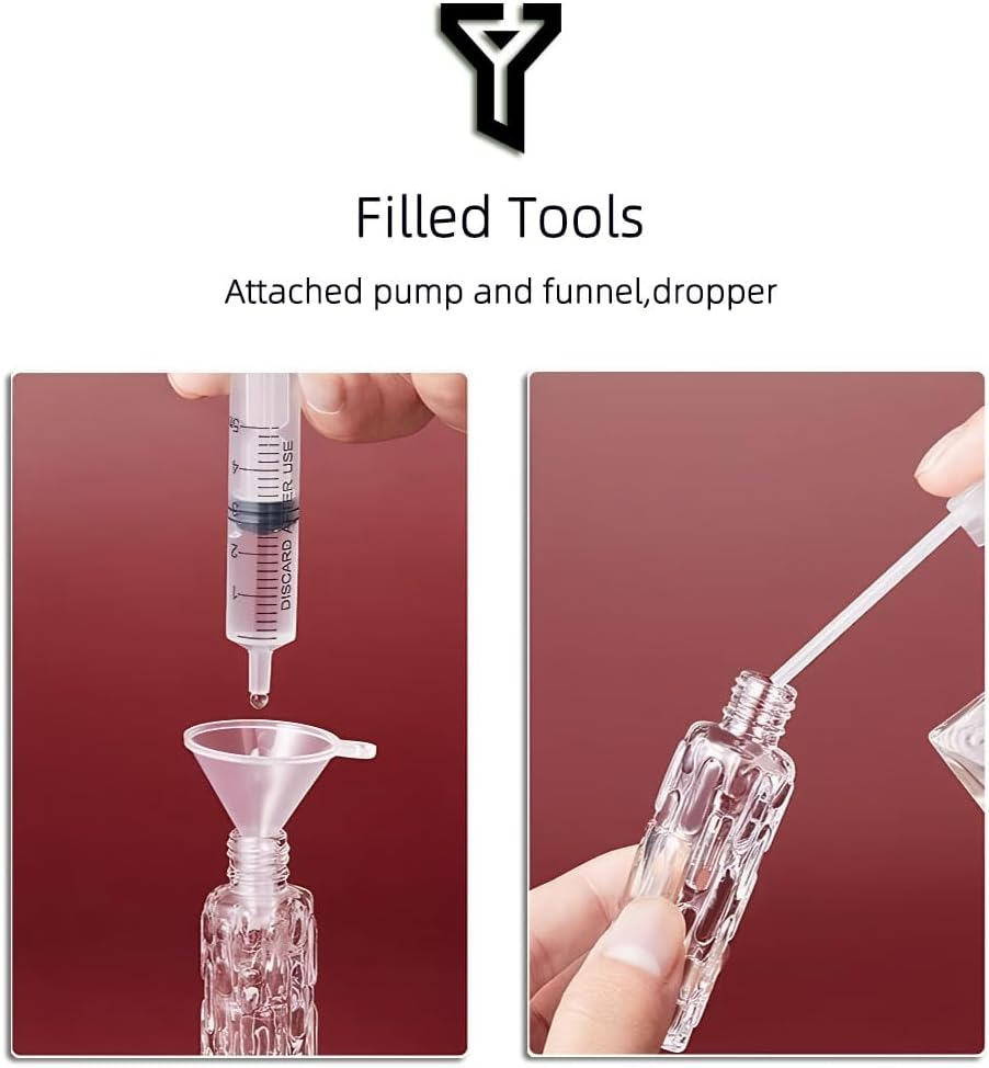 Aieino 5PCS 10Ml Travel Perfume Atomiser Refillable - Portable Perfume Bottle Mini Aftershave Atomisers Spray Bottles Non Leakable with Funnel Dispenser for Women, Pocket Handbag(Lines, Multicolour)