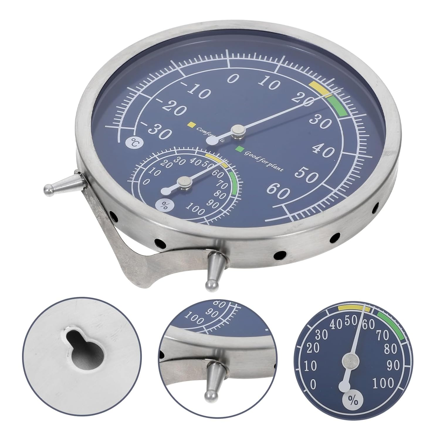 Analog Hygrometer and Thermometer Indoor Wall-Mount Stainless Steel High-Precision Pointer for Home and Sauna Temperature and Humidity Monitoring image number 3