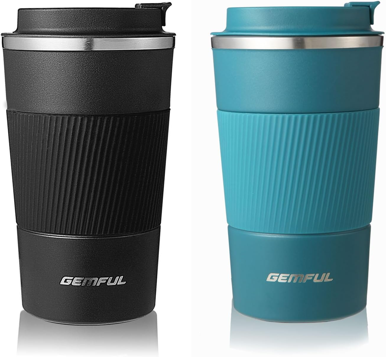 GEMFUL Travel Mug Stainless Steel Tumbler Double Vacuum Heat Insulation Coffee Cup for Cold and Hot Drinks 510Ml (2 Pack(Black+Blue))