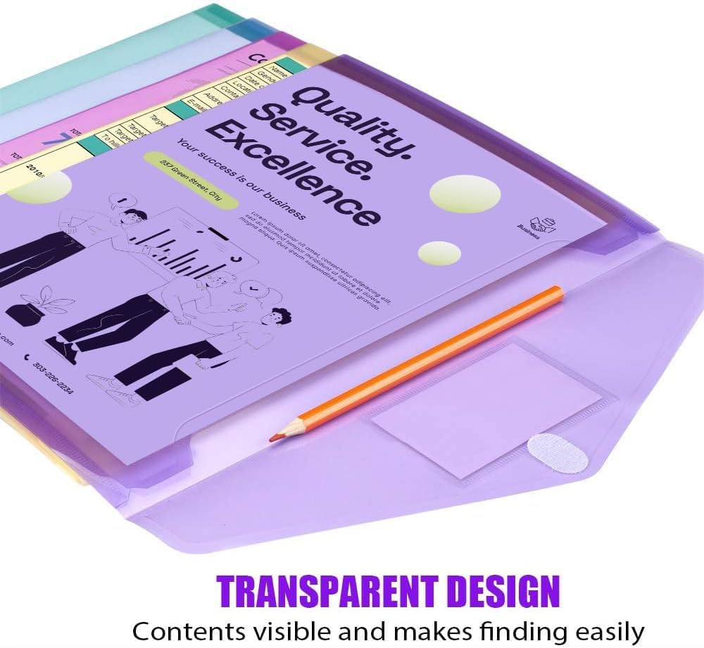Folder,5-Piece Set of Transparent A4 File Folders, Plastic and Polyester Envelopes with Label Pockets, Suitable for Teachers to Organize School Office Supplies.