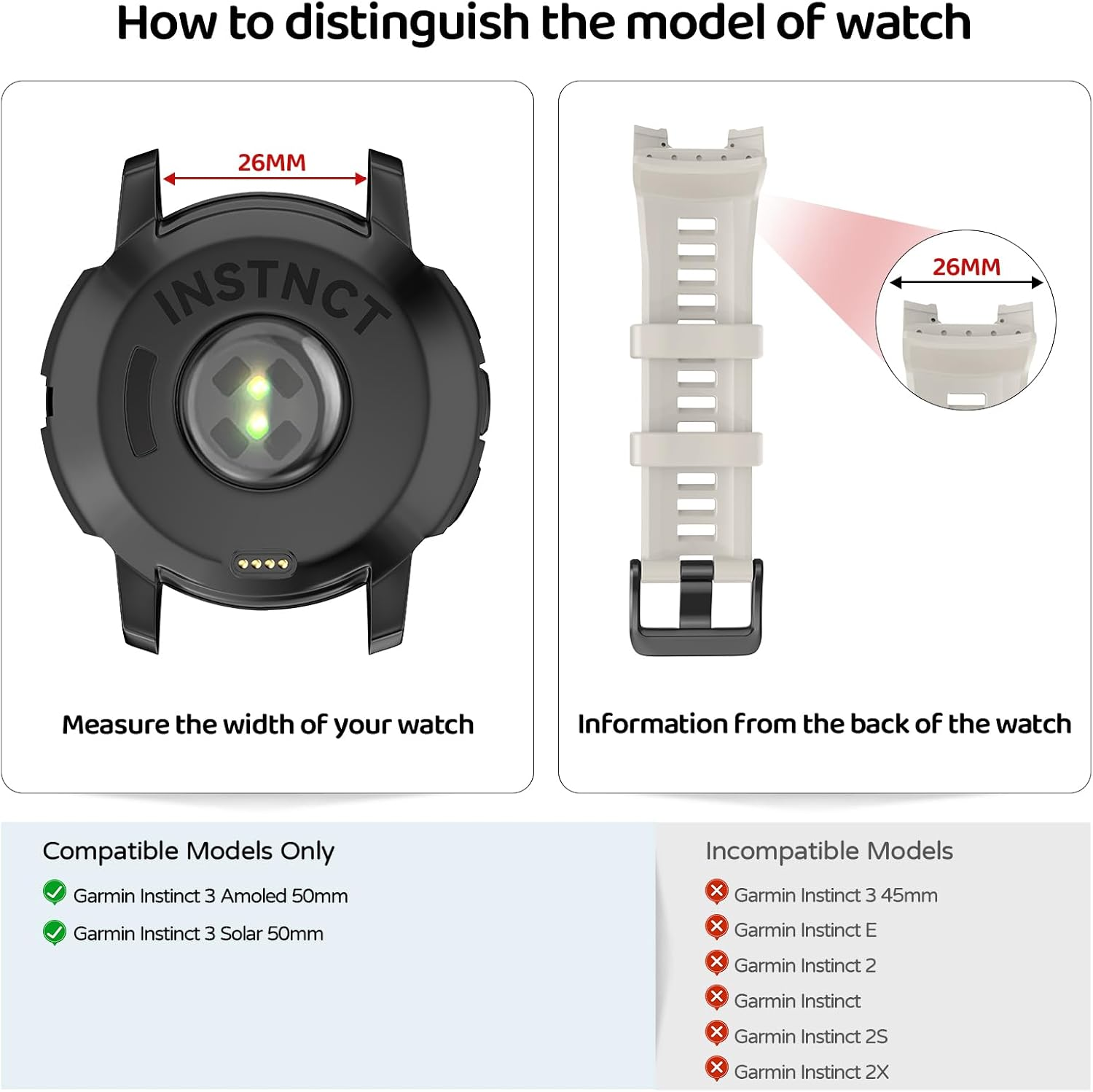 Strap for Garmin Instinct 3 50 Mm/Instinct 2X, 26 Mm Silicone Replacement Strap - Cangshan Green image number 3