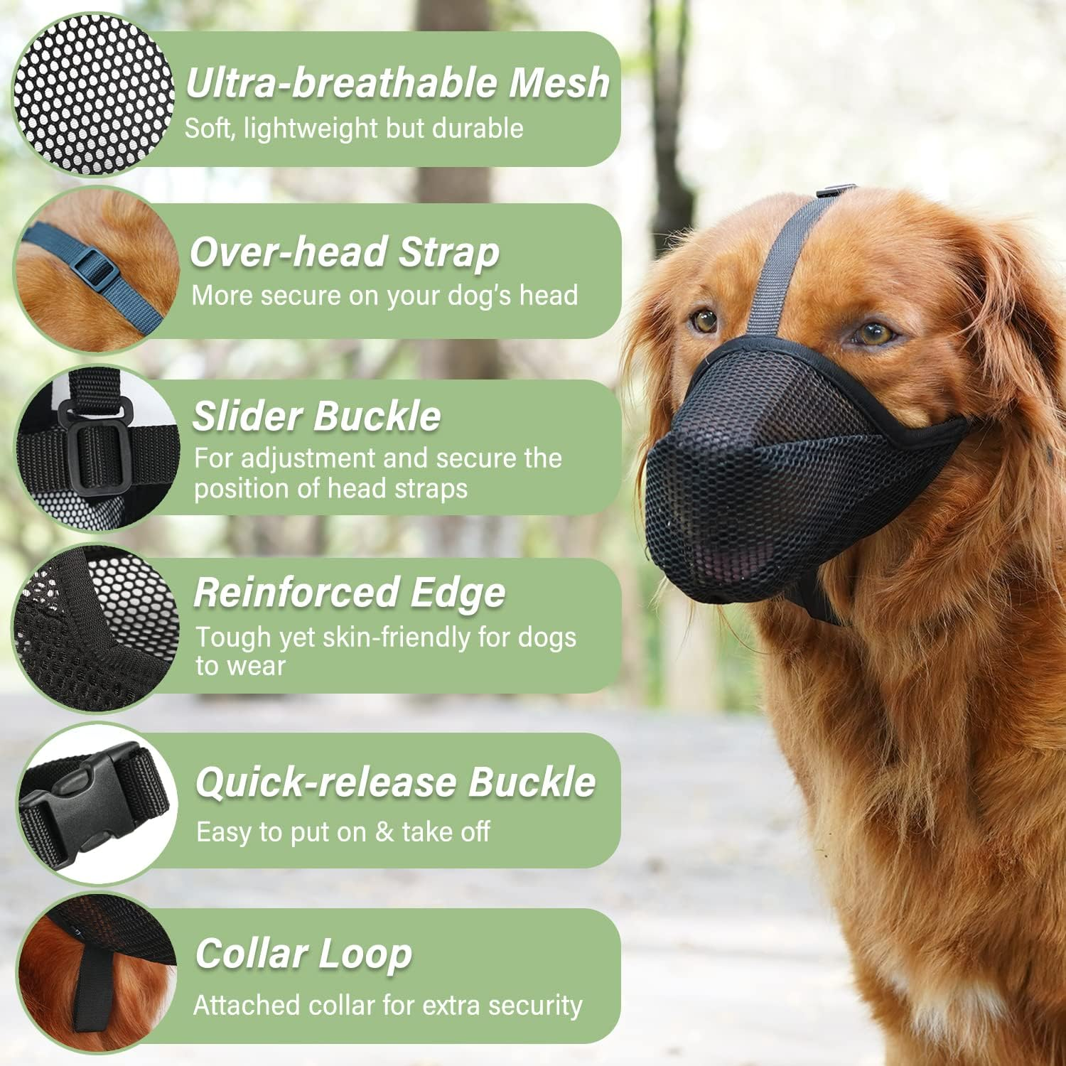 Mayerzon Dog Muzzle, Patented Soft Mesh Muzzle for Small Medium Large Dogs for Scavenging Biting Licking and Chewing, Allows to Pant and Drink (L, Black) image number 6