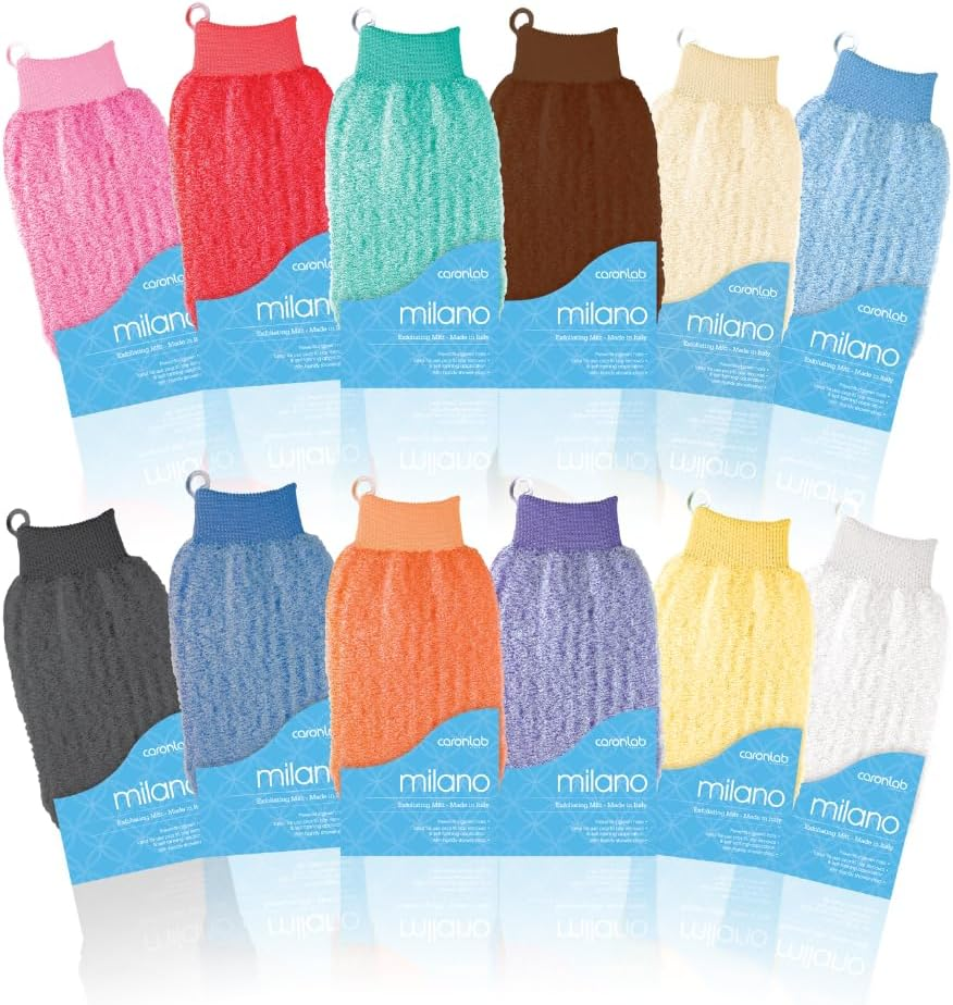 Caronlab Milano Mitt Pastel Blue - Has a Unique Blend of Fibres That Massage Away Dead Skin Cells and Improves Circulation - Use to Prevent Ingrown Hairs and Remove Tan image number 2