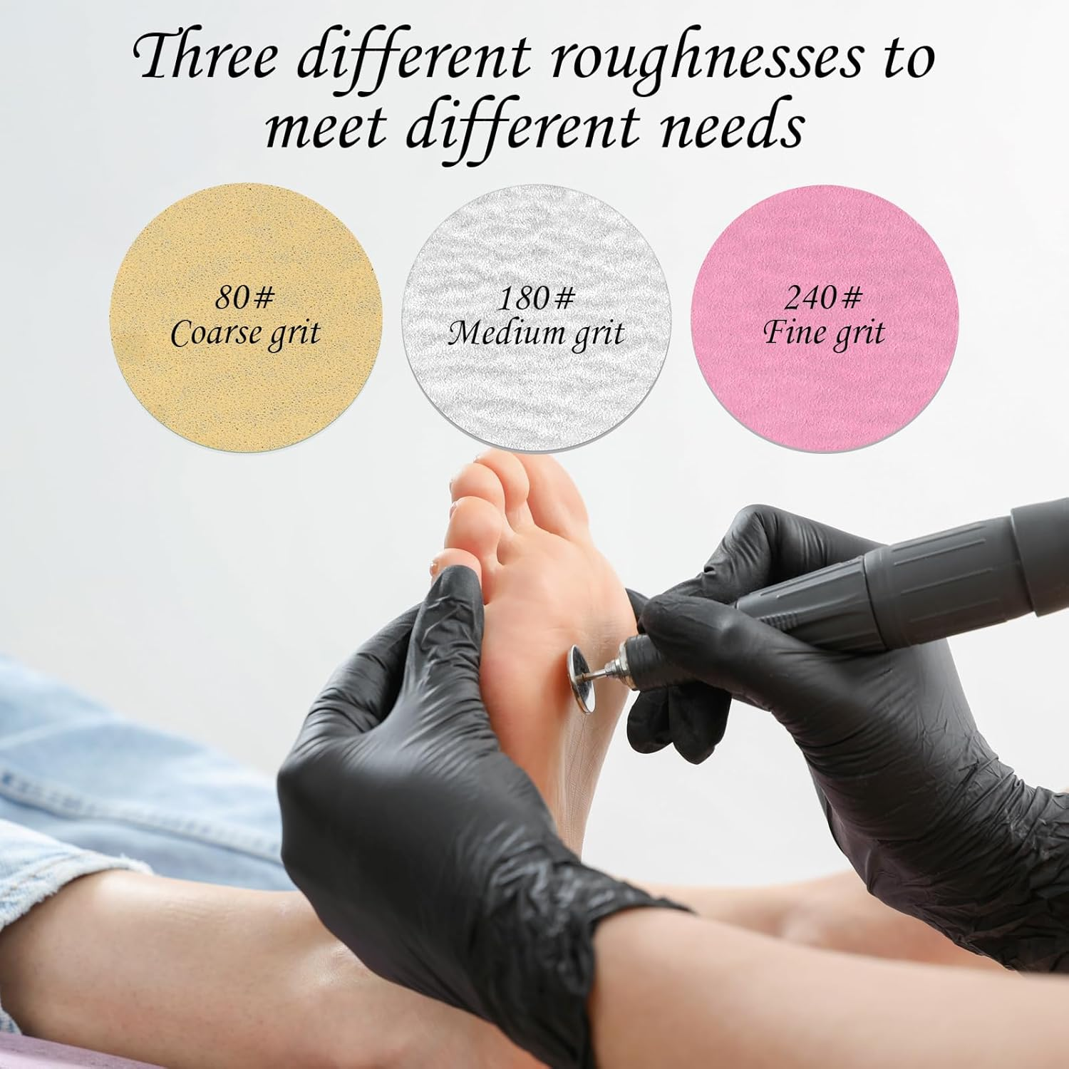 60-Piece Sanding Disc, Pedicure Set, 80/180/240 Grit Replacement Sandpaper Foot, 25 Mm Nail Sanding Discs with Metal Nail Drills, for Electric Foot Files/Callus Remover or Polishing Work image number 5