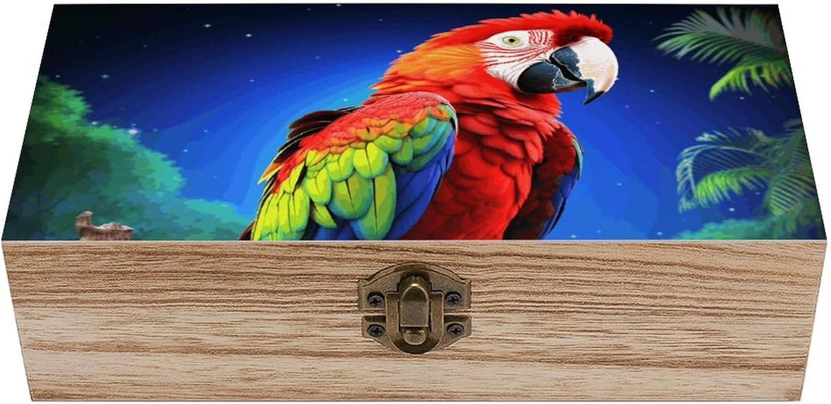 Parrot Wooden Box Wood Wedding Keepsake Boxes with Lids Small Decorative Boxes Lightweight Wooden Memory Storage Box for Crafts Keepsakes Jewelry Photo Letter Storage