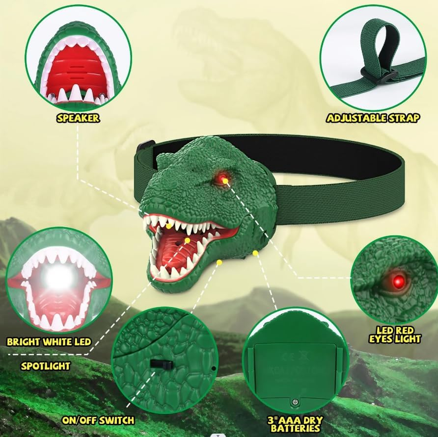 Tootoo Dinosaur Headlamp for Kids with Adjustable Headband Camping Essentials image number 2