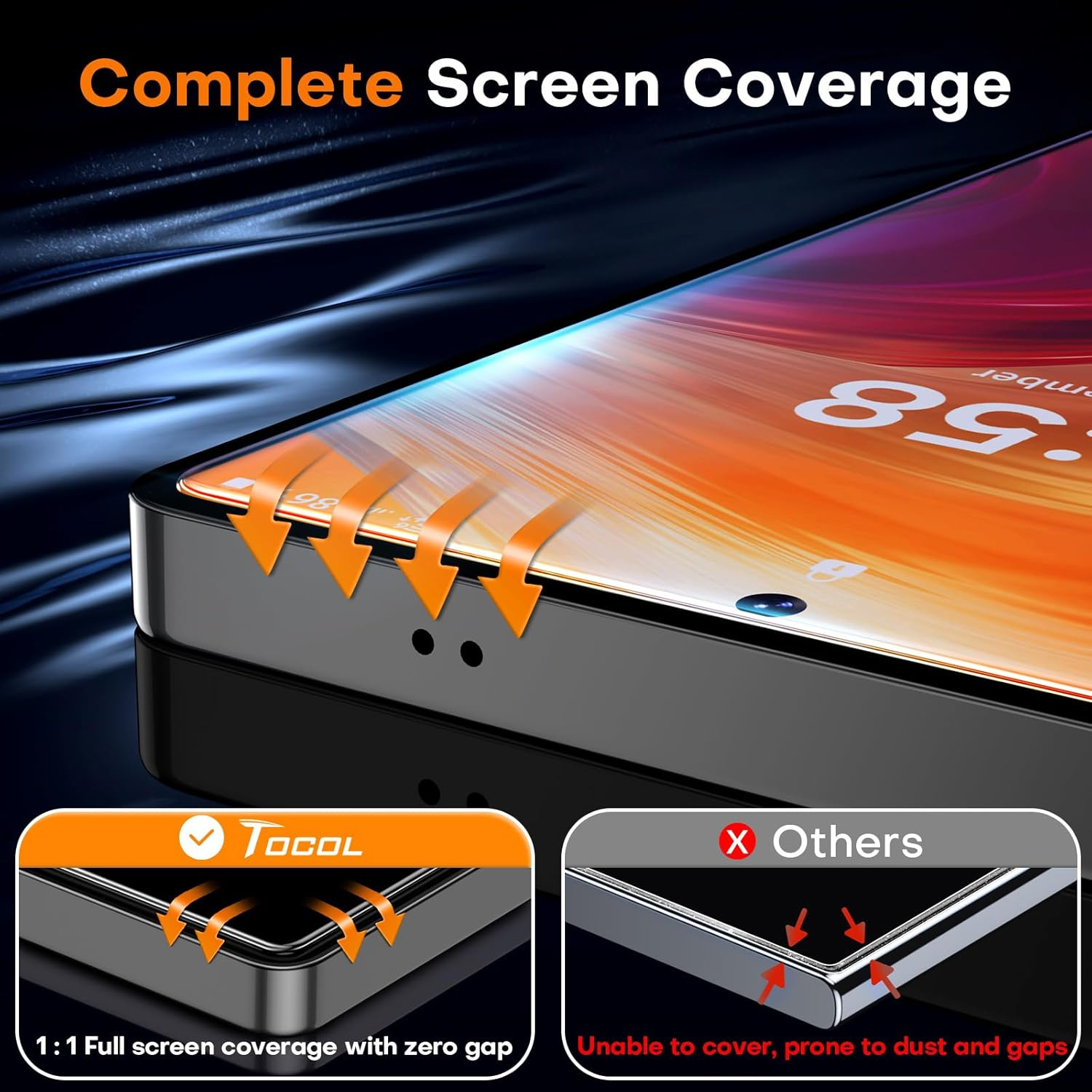 TOCOL 2 Pack for Samsung Galaxy S25 Ultra Screen Protector 6.9-Inch Instant Installation, 14FT Military Grade Shatterproof, 9H+ Hardness Tempered Glass HD Clear Protection No Bubbles No Dust image number 4