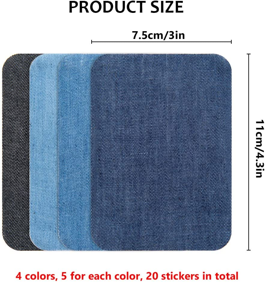 20 Pieces Jeans Denim Patches, Premium Quality Denim Iron-On Jean Patches, 4 Shades of Blue Iron on Pants Patches for Holes Clothing Repair outside (4.3 X 2.9) image number 2