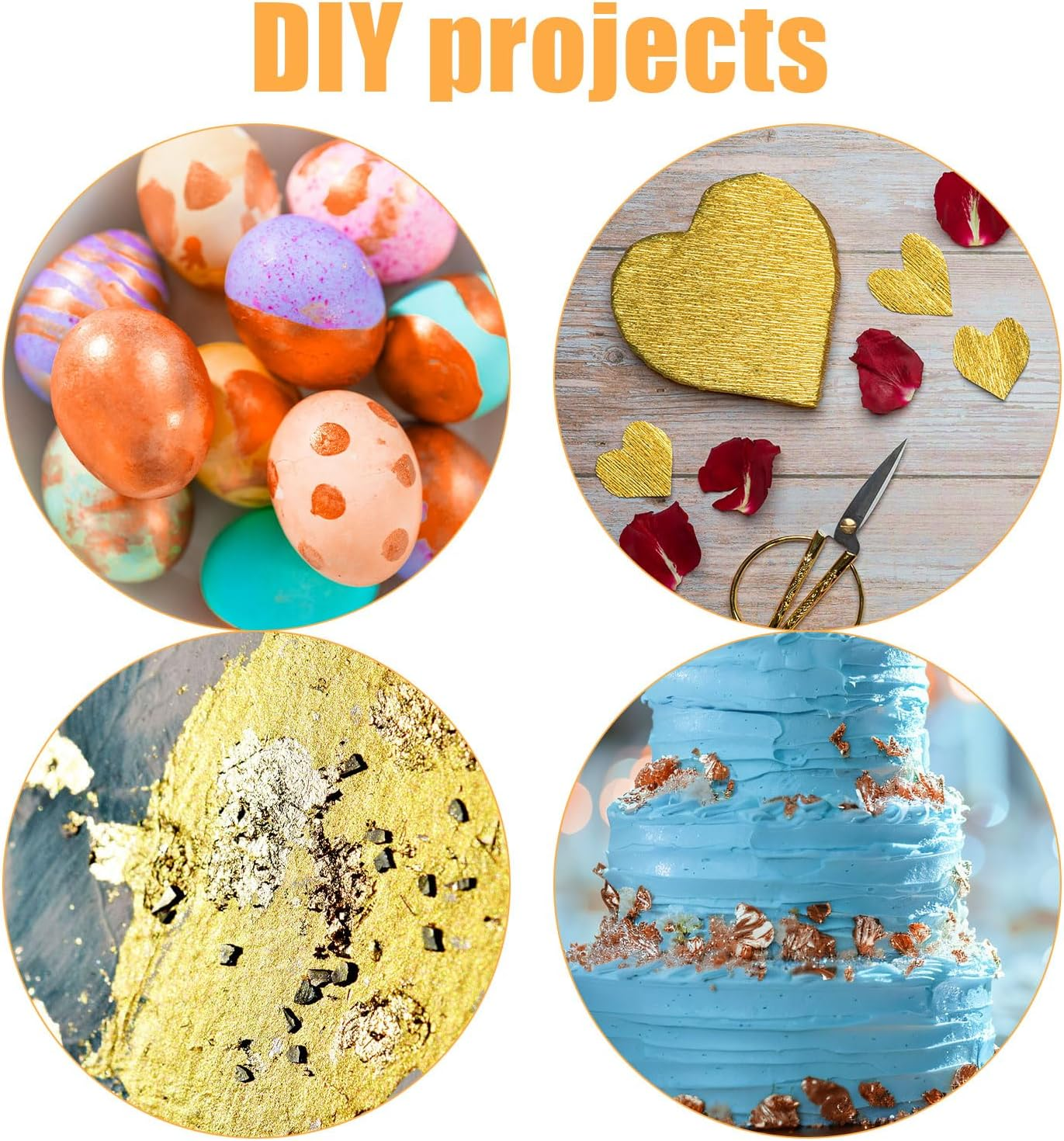 100Pcs Gold Leaf Sheets for Art & Gilding Crafting, 5.5"X5.5" Imitation Gold Foil Sheets with Tweezers & Brush for DIY Projects Painting Nails Furniture Picture Frames Decor (Gold & Rose Gold) - Gold  Rose Gold image number 3