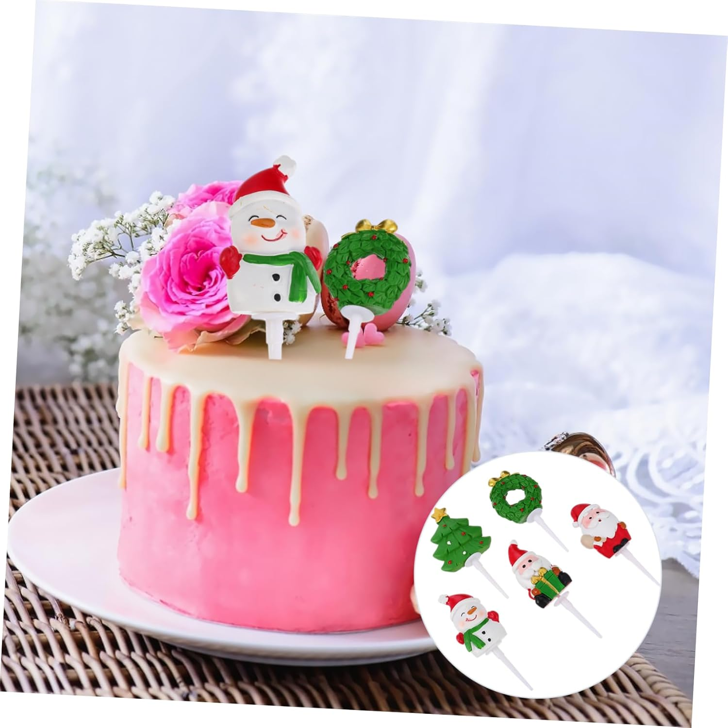 Amosfun 5Pcs Resin Old Man Snowman Tree Cake Toppers Christmas Themed Ornament Cake Decoration Festival Party Supplies image number 4