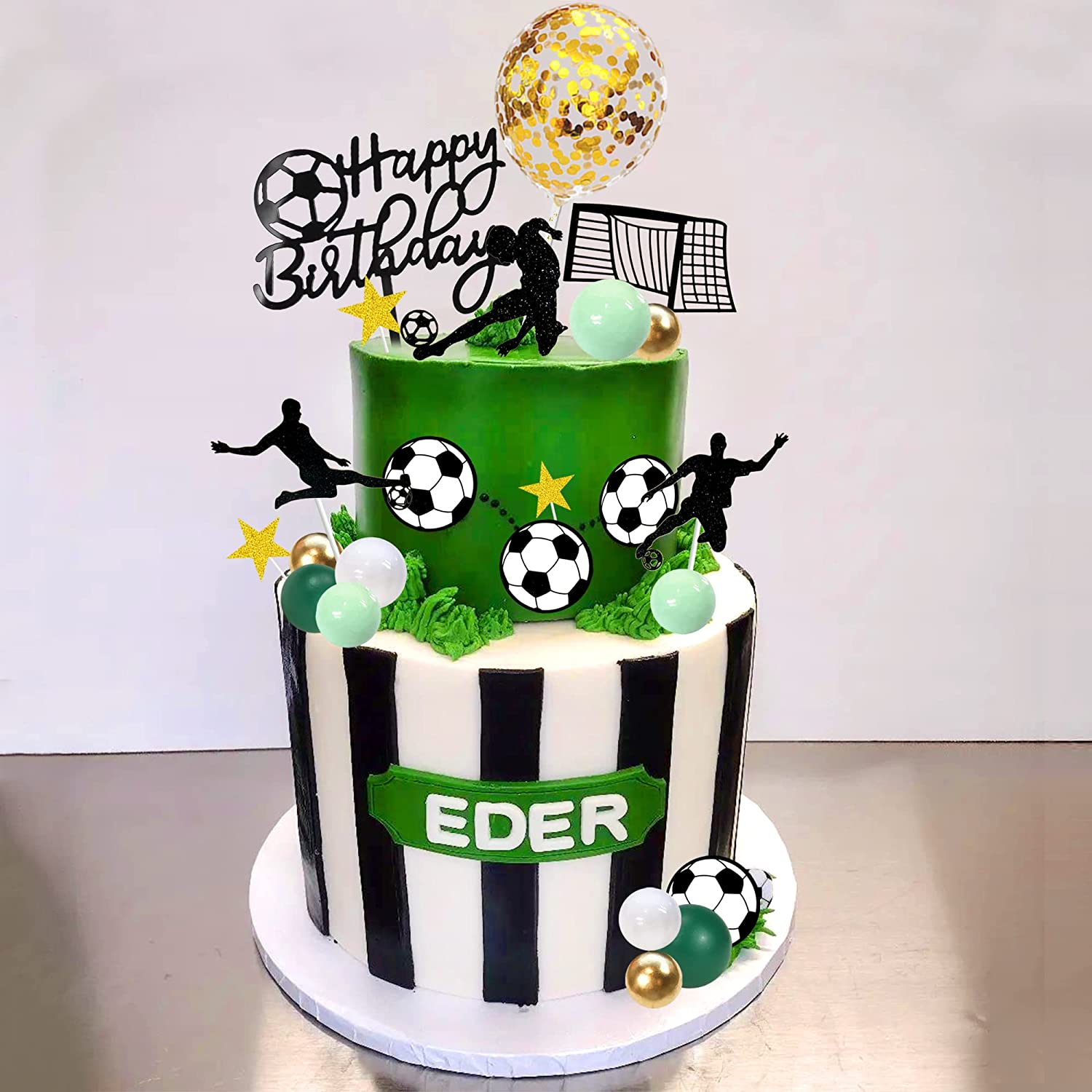 DRWATE 32 PCS Soccer Birthday Cake Topper Decorations for Football Theme Party Men Boy Sport Supplies (Soccer) GCMGM10001 image number 4