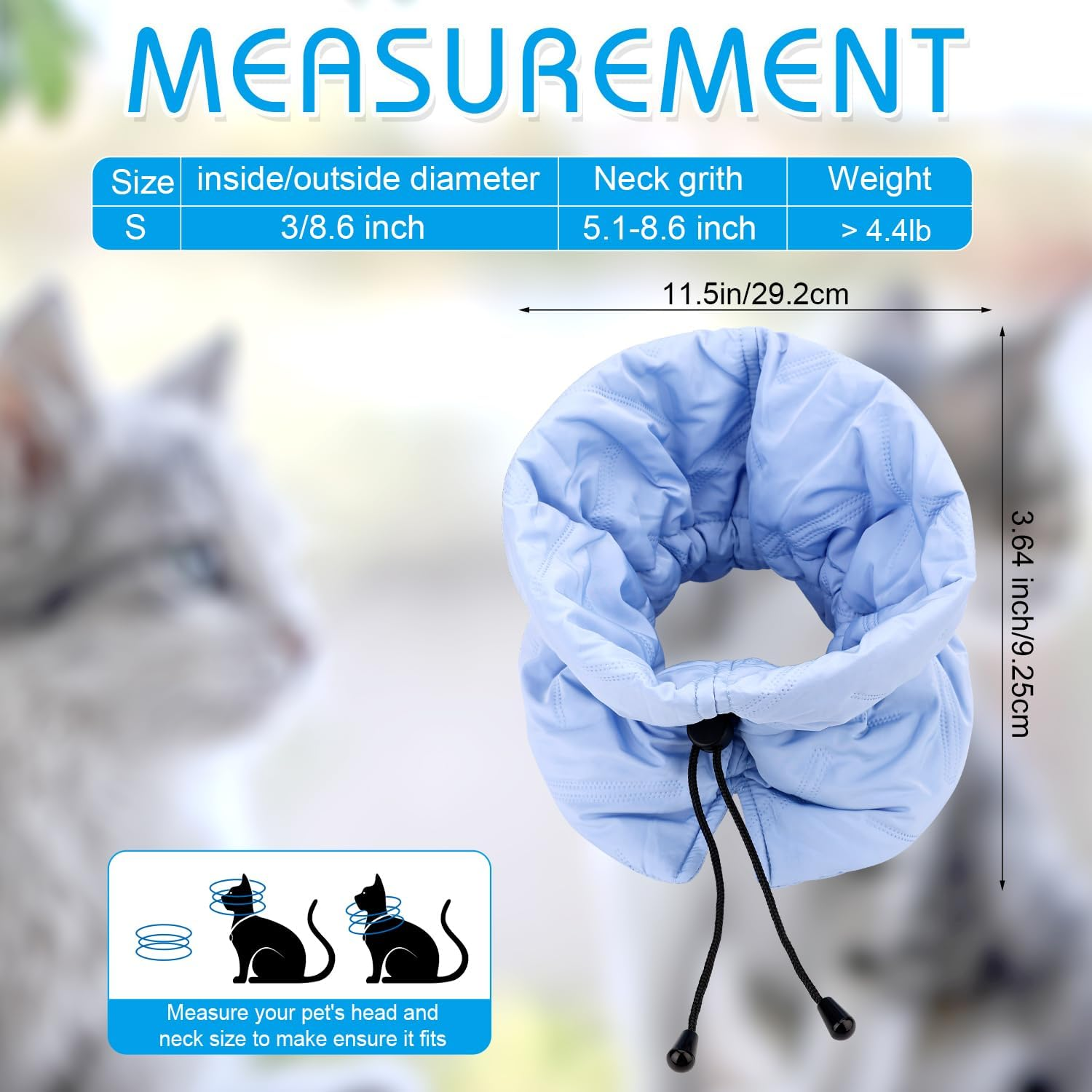BOXOB Cat Recovery Collar Cone, Adjustable, Lightweight, Waterproof, Soft, Prevents Licking Wounds, Fits 4-10 Lbs, Light Blue, Sponge, Twill Composite image number 1