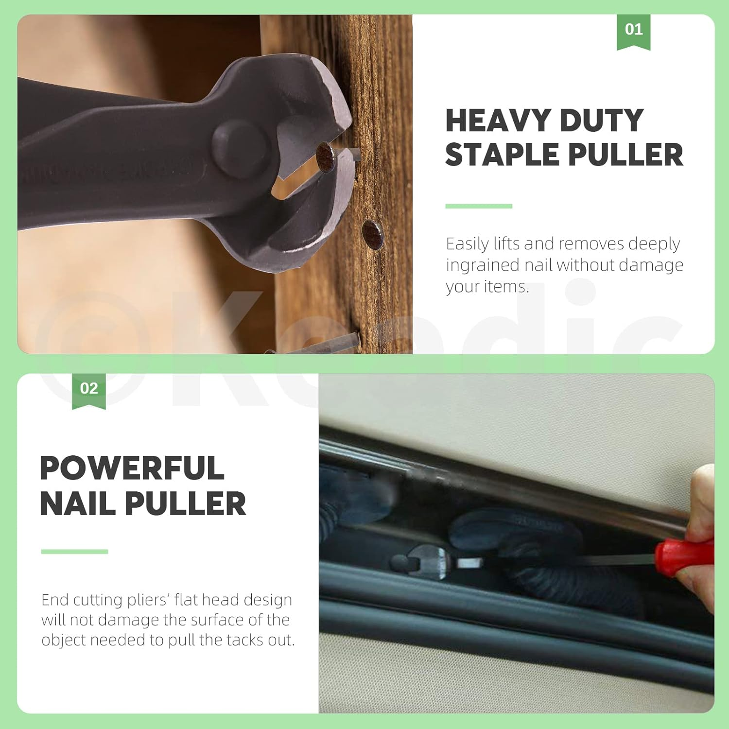 Keadic 4 Pcs Upholstery and Construction Staple Remover Set Contains End Cutting Pliers, Staple Puller, Tack Lifter, Fastener Remover Tack Puller Nail Remover Tool for Furniture Carton Floor image number 2