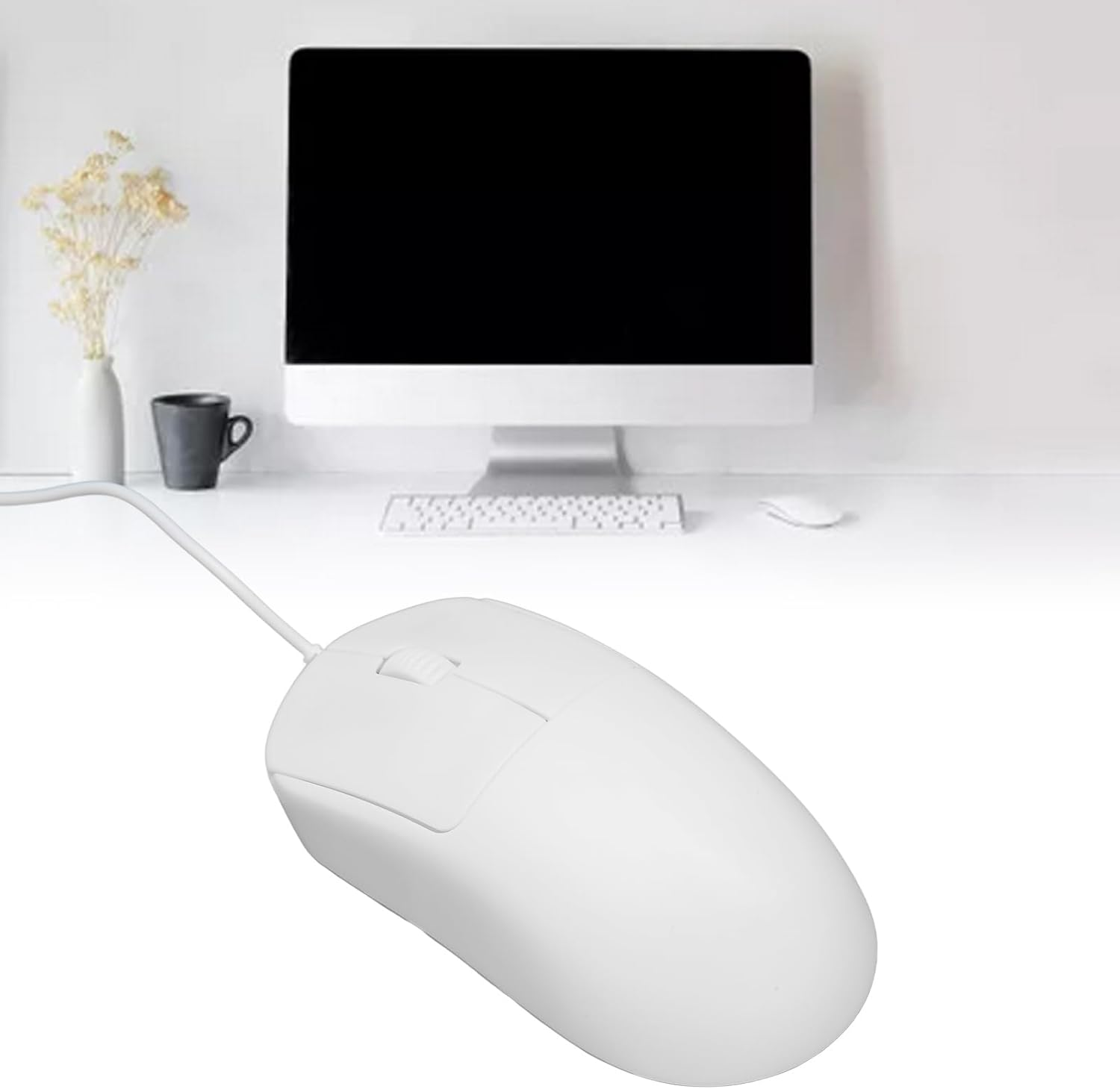 Computer Mouse Wired USB Port Plug and Play Optical Mouse Gaming 1200 DPI Office Desktop PC (White)