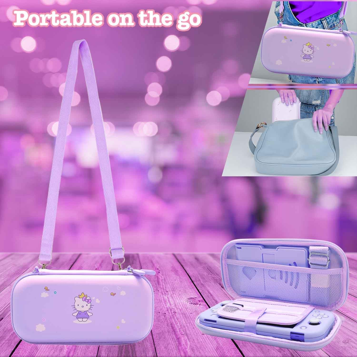 GUTIAL Accessories Bundle for Nintendo Switch Lite - Cute Kawaii NS Lite Accessories Kit for Grils Boys Kids with Carrying Case, Cartoon Cover Case, Screen Protector, Stand - Purple image number 5