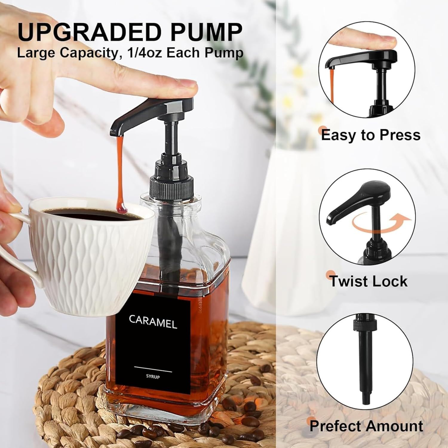 MIZOXY 4Pcs Coffee Syrup Dispenser Pump - Hand Soap Pump Replacement Pump Milk Bottle Pump Cherry Syrup Dispenser Pump Juice Bottle Kitchen Sink Soap Dispenser Pump (Black&Glod) image number 3