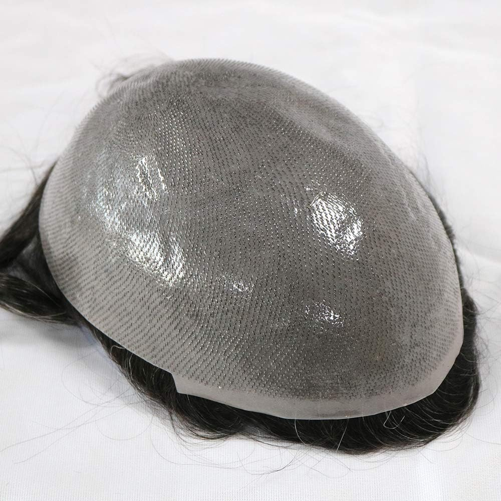 SIMBEAUTY Super Natural Hairline Human Hair Mens Toupee Free Style 10X8 Inch Thin Skin Hairpieces Replacement Systems Men Hair (0.06Mm Skin, 1B, off Black) - 20, Medium Dark Blonde image number 7