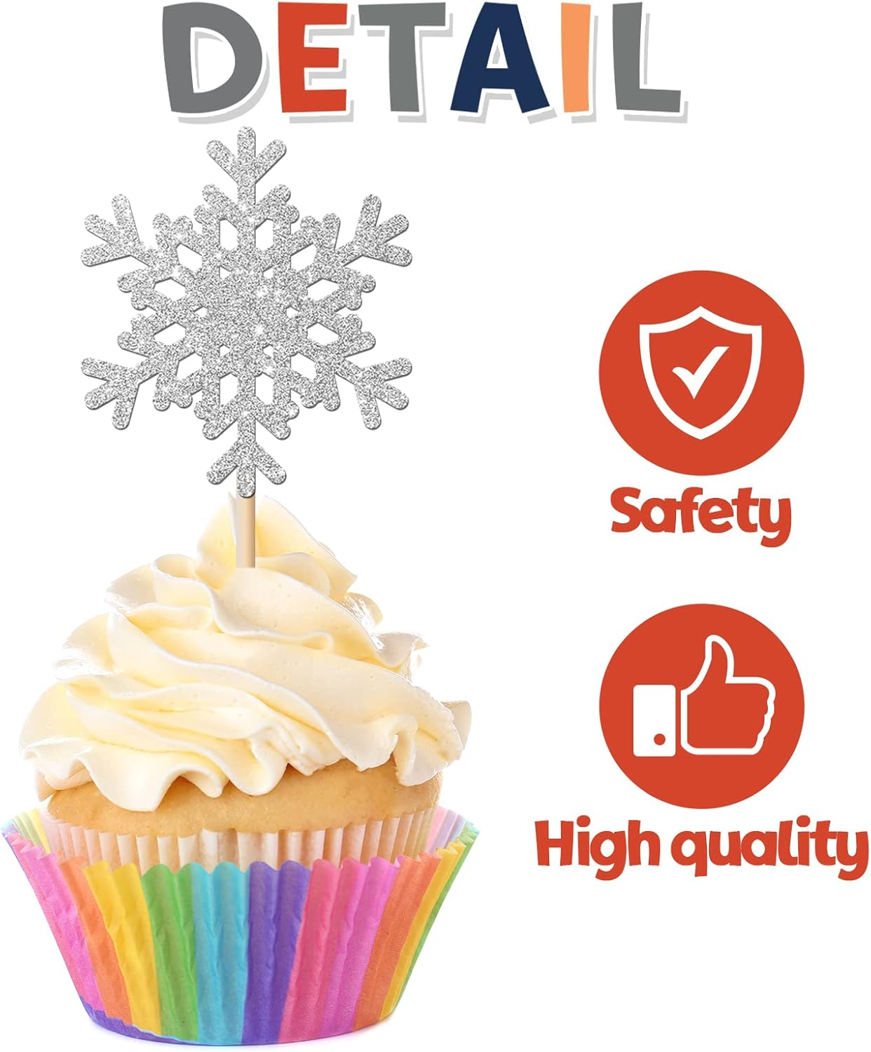 24Pcs Glitter Snowflake Cupcake Toppers, Winter Snowflake Cupcake Picks, Snowflake Theme Baby Shower Kids Boys Girls Birthday Christmas Party Cake Decorations image number 3