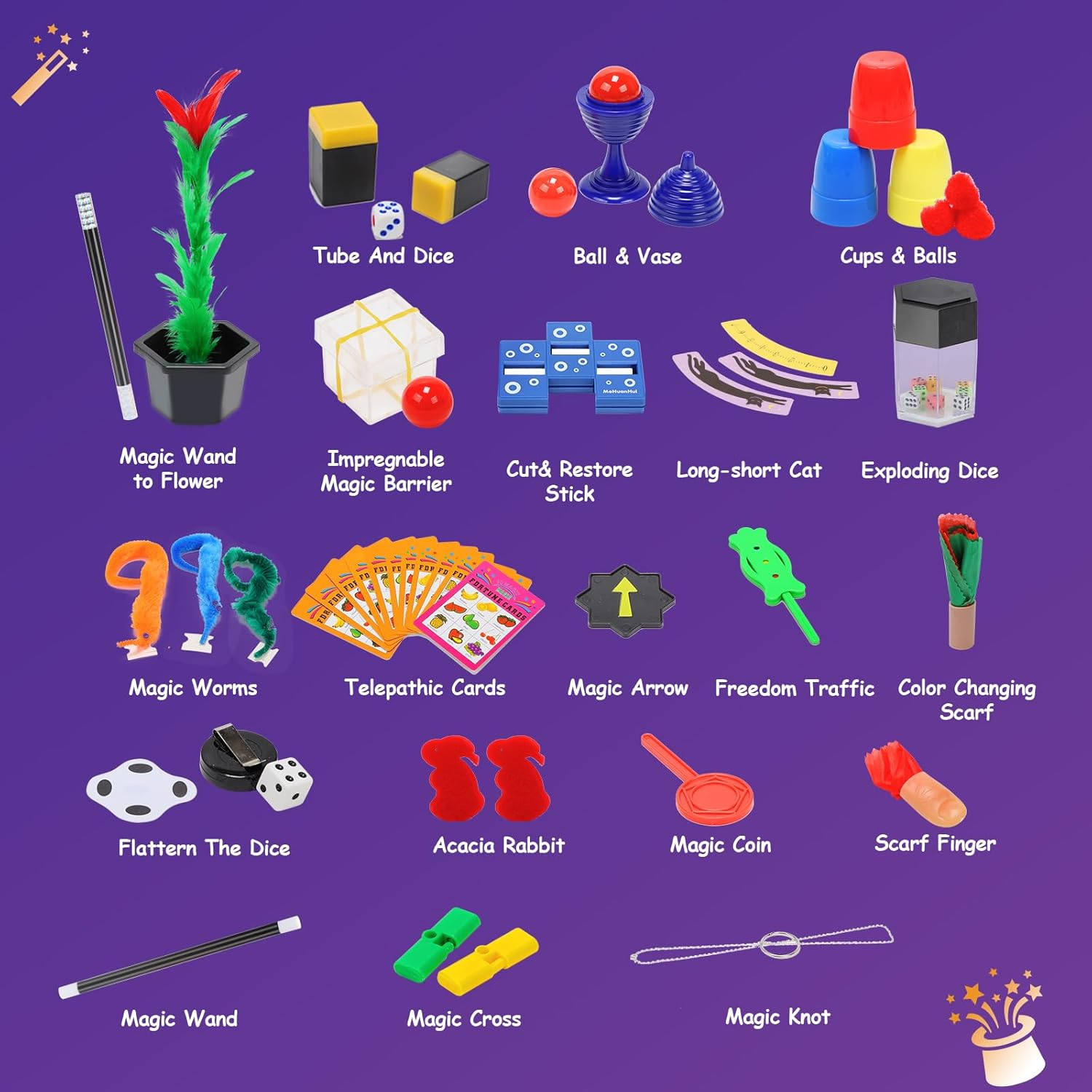 Skirfy Magic Kit - 75+ Tricks for Kids Ages 6-12 with Flattern the Dice, Acacia Rabbit - Ideal for Boys and Girls