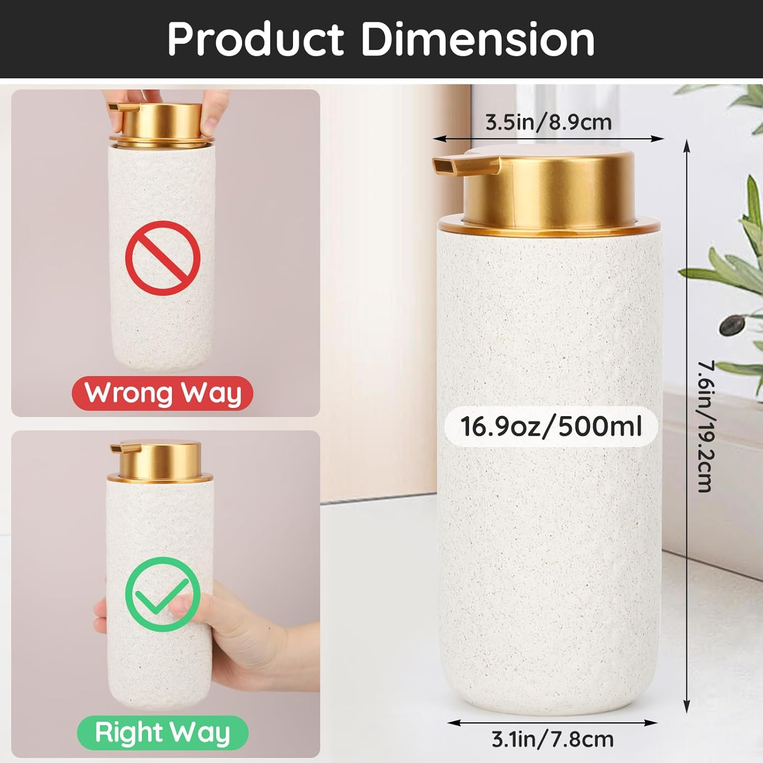 Segbeauty Ceramic Foaming Hand Soap Dispenser, 16.9Oz Refillable Kitchen Bathroom Foam Soap Dispenser, 500Ml Empty Liquid Soap Lotion Dispenser Foaming Pump Bottle for Modern Home Farmhouse Decor image number 6