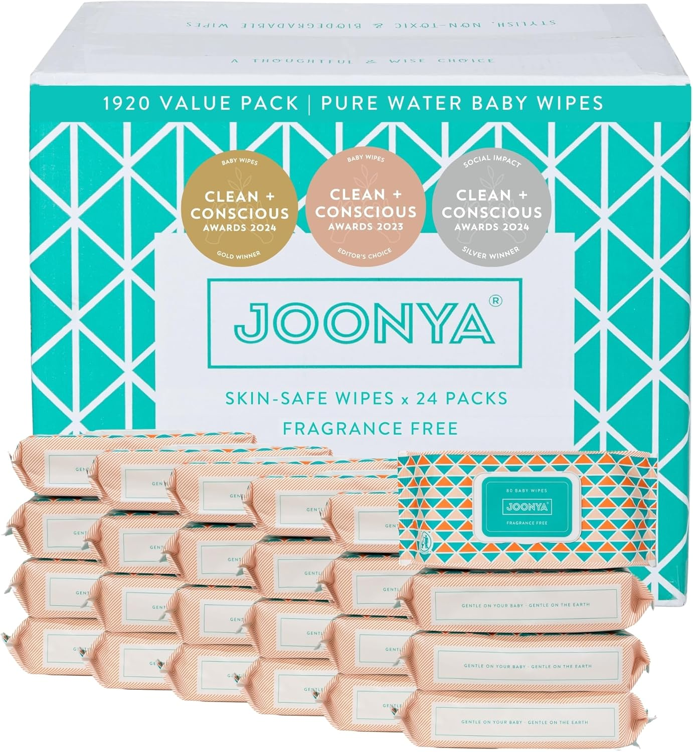 Joonya Baby Wipes - Non-Toxic, Biodegradable Baby Wipes for Calm, Healthy Skin - Fragrance Free - Bulk 24 Packs of 80 (1920) image number 1