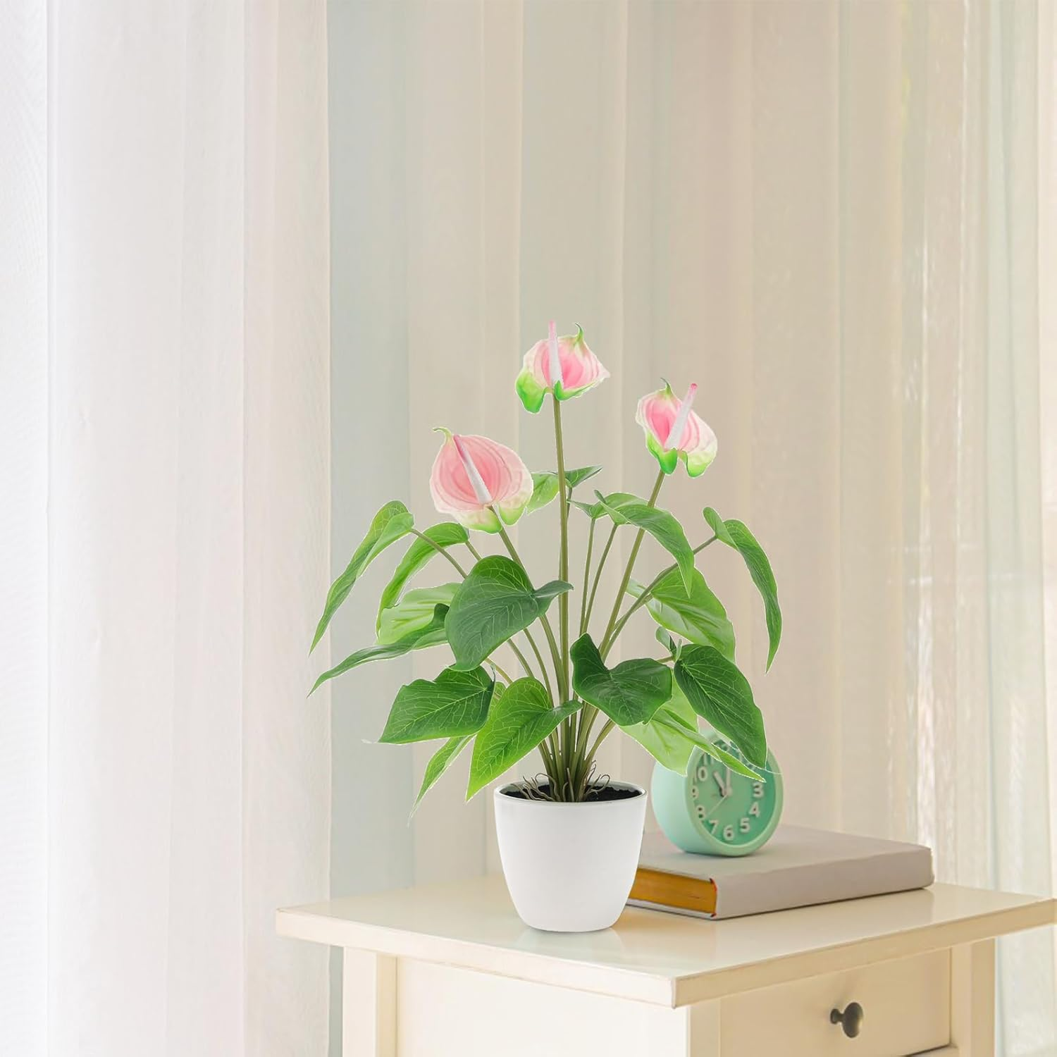 Quancru 42Cm Pink Artificial Anthurium Lily Flower Fake Andraeanum Plant Decor Real Touch Simulation Bonsai DIY Wedding Party Show Ceremony image number 3