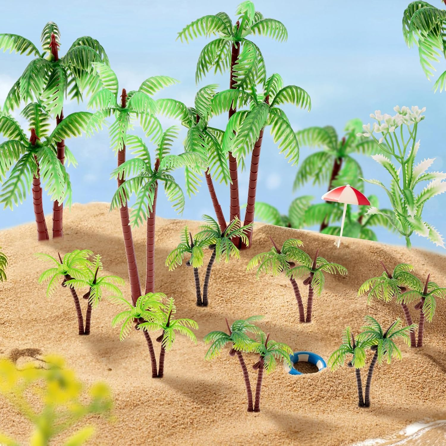 20 Pcs Model Palm Trees Miniature Coconut Plastic Scenery Tree Diorama Artificial Rainforest Landscape Mini Plant Train Railroad Building Decoration DIY Cake Topper image number 1