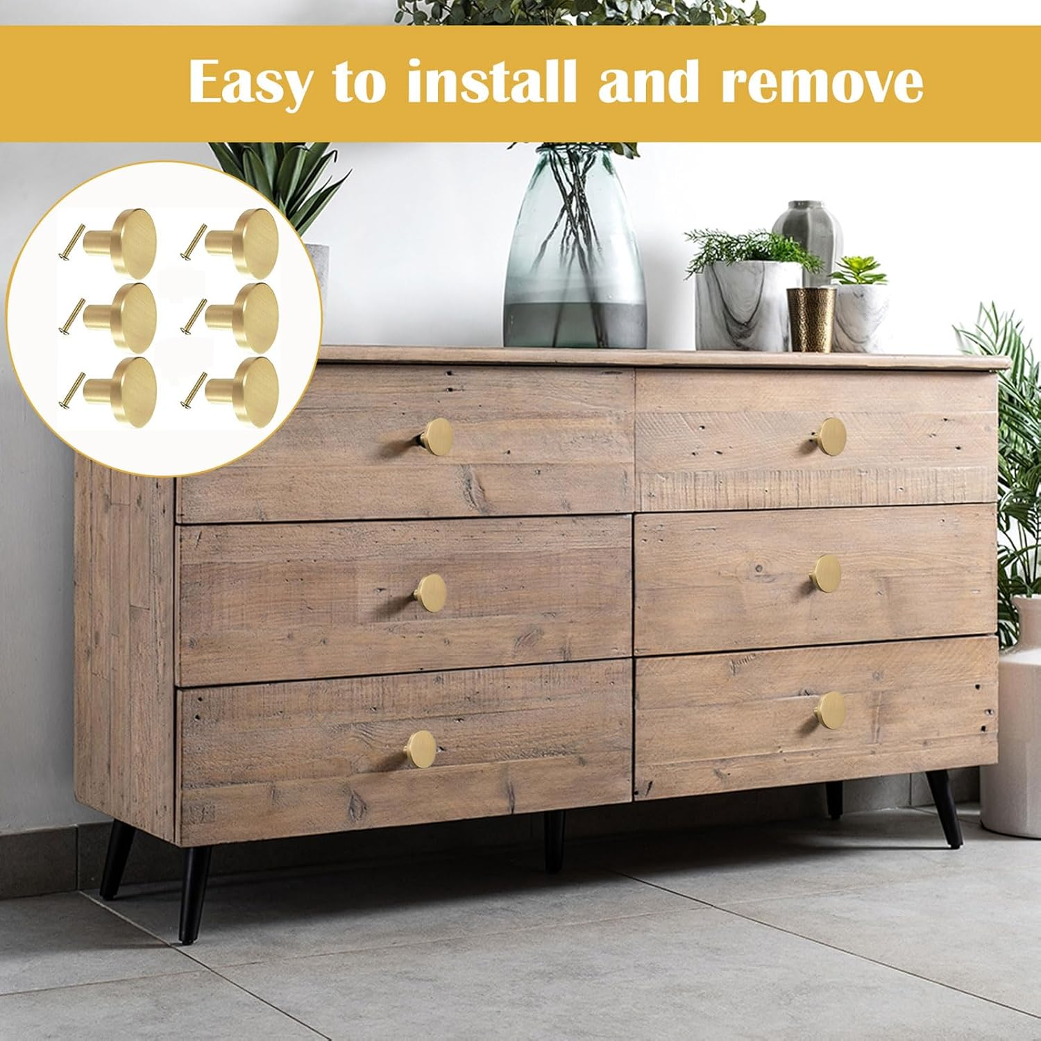 6 Pcs Drawer Knobs, Gold Drawer Handles, round Cabinet & Furniture Knobs with Screws for Cabinet, Dresser, Closet Wardrobe Door, Premium Solid Kitchen Drawers Handles, Hardware Pulls image number 5