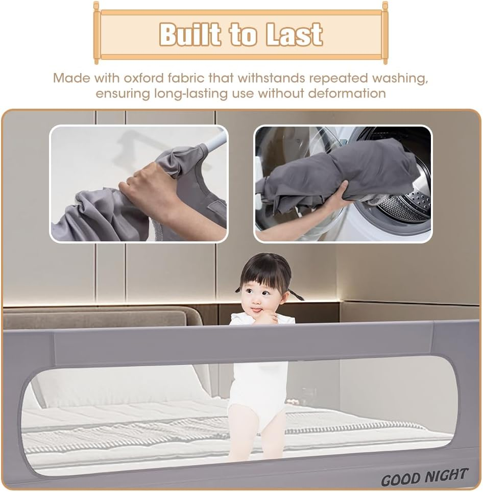 Playpals Toddler Bed Rail, Extra Long Baby Kids Bed Rail Guard Height Adjustable Folding, Crib Safe Bed Side Rail for Queen, Full Size, Twin, King Size (1 Piece, 180Cm X 72Cm/85Cm) image number 1
